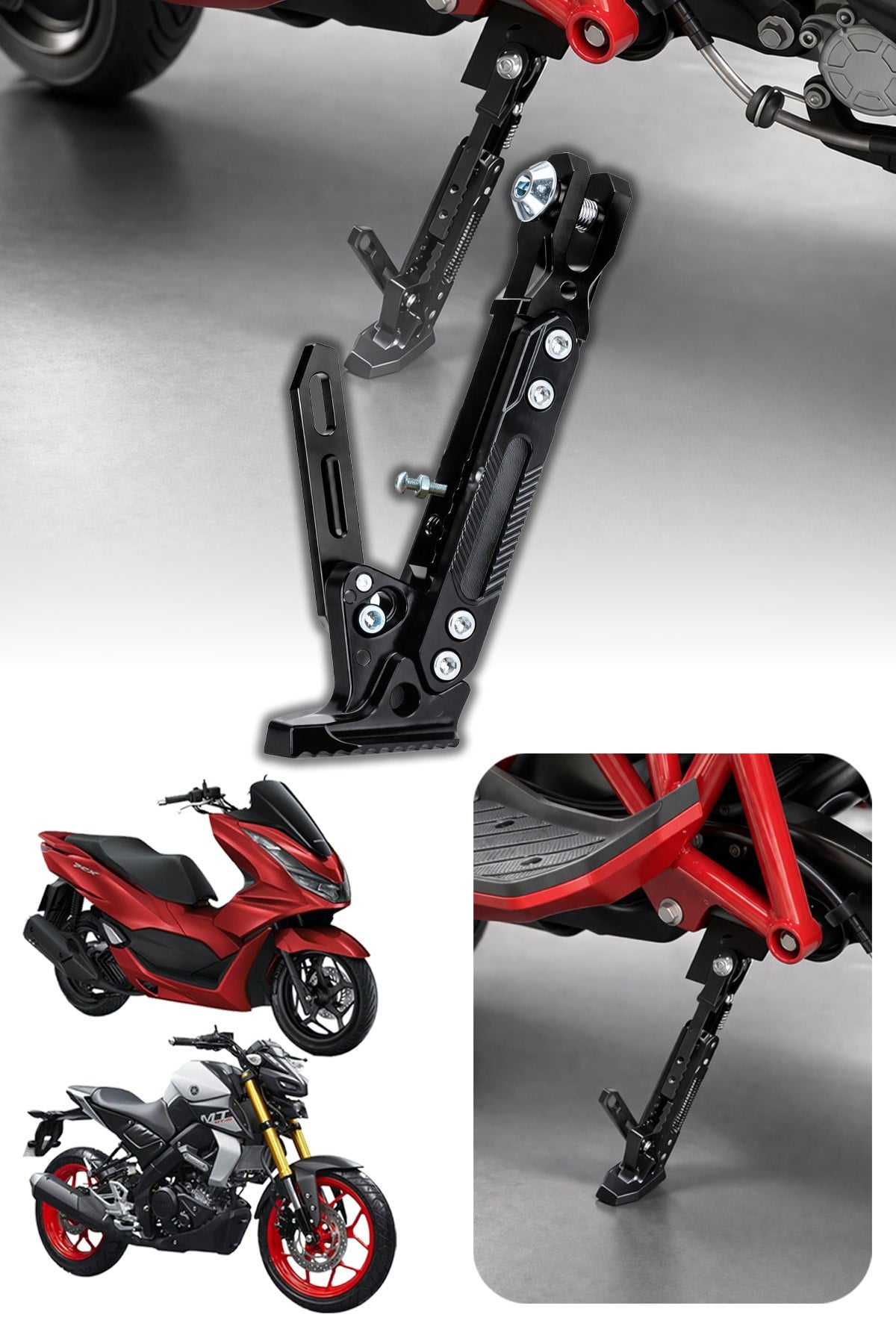 Universal Ayarlanabilir Motosiklet Yan Ayaklık 185-240 mm Cnc Montaj Setli Siyah