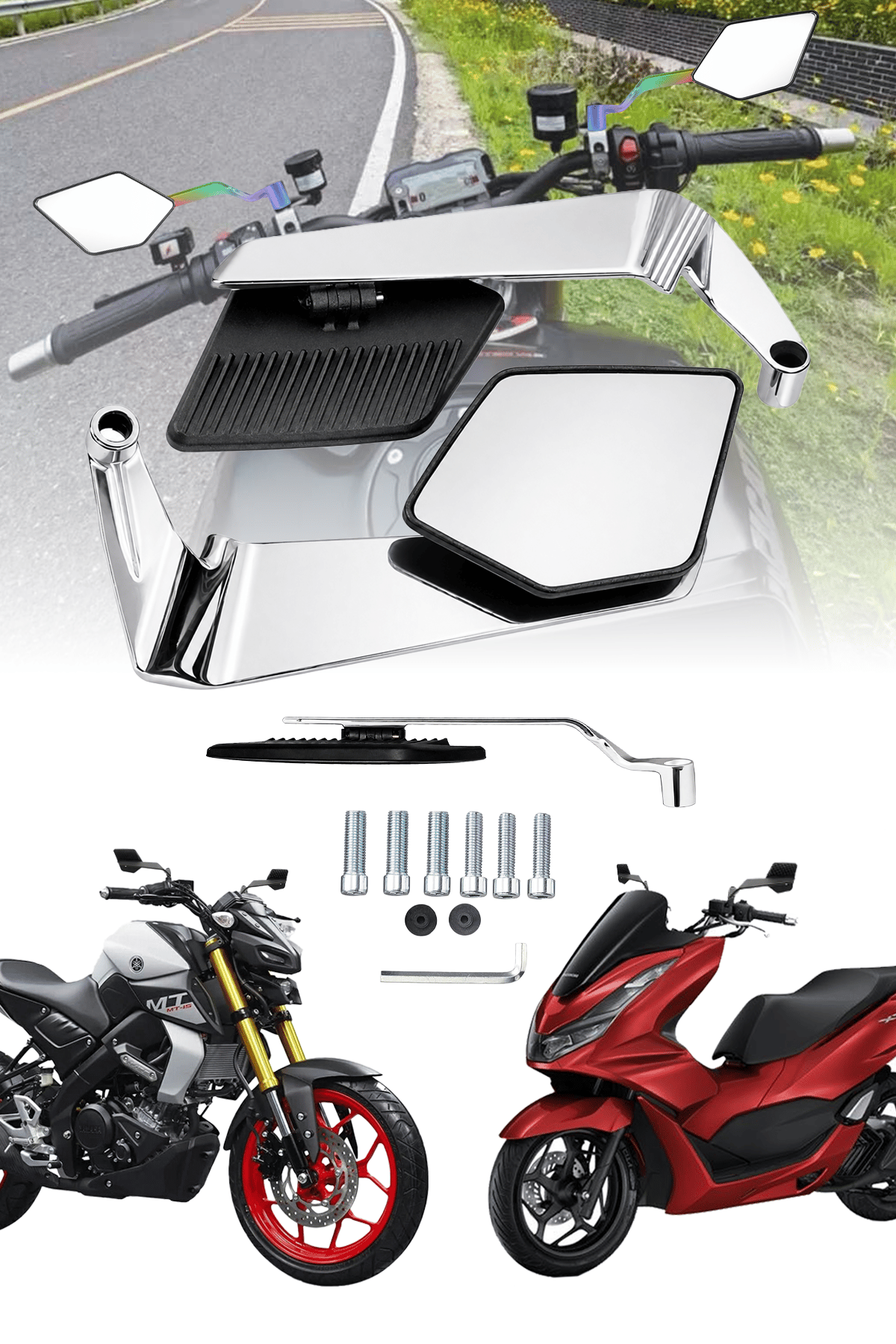 Universal Katlanabilir H2 V2 Motosiklet Aynası | Döküm Kasa Gümüş