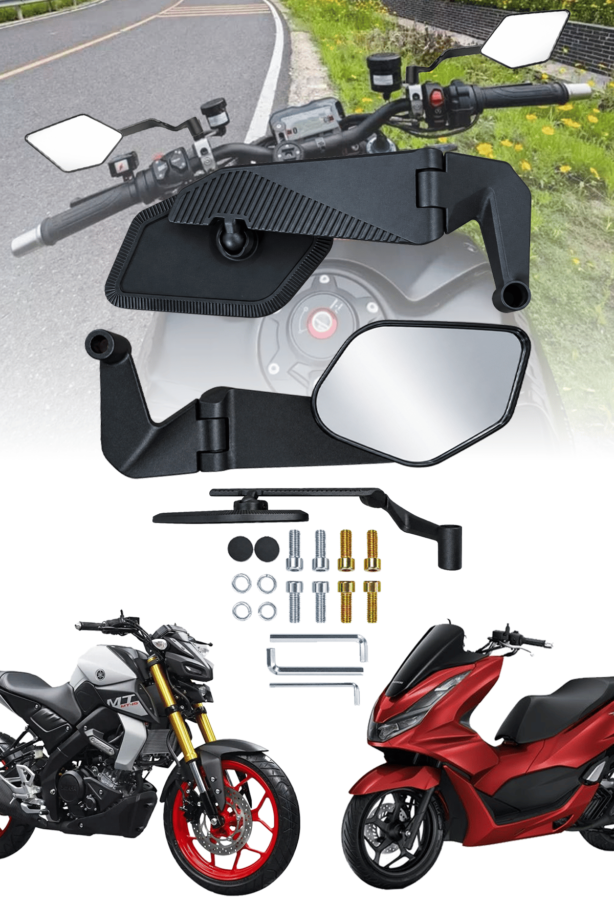 Universal Katlanabilir H2 V3 Motosiklet Aynası | Döküm Kasa Siyah