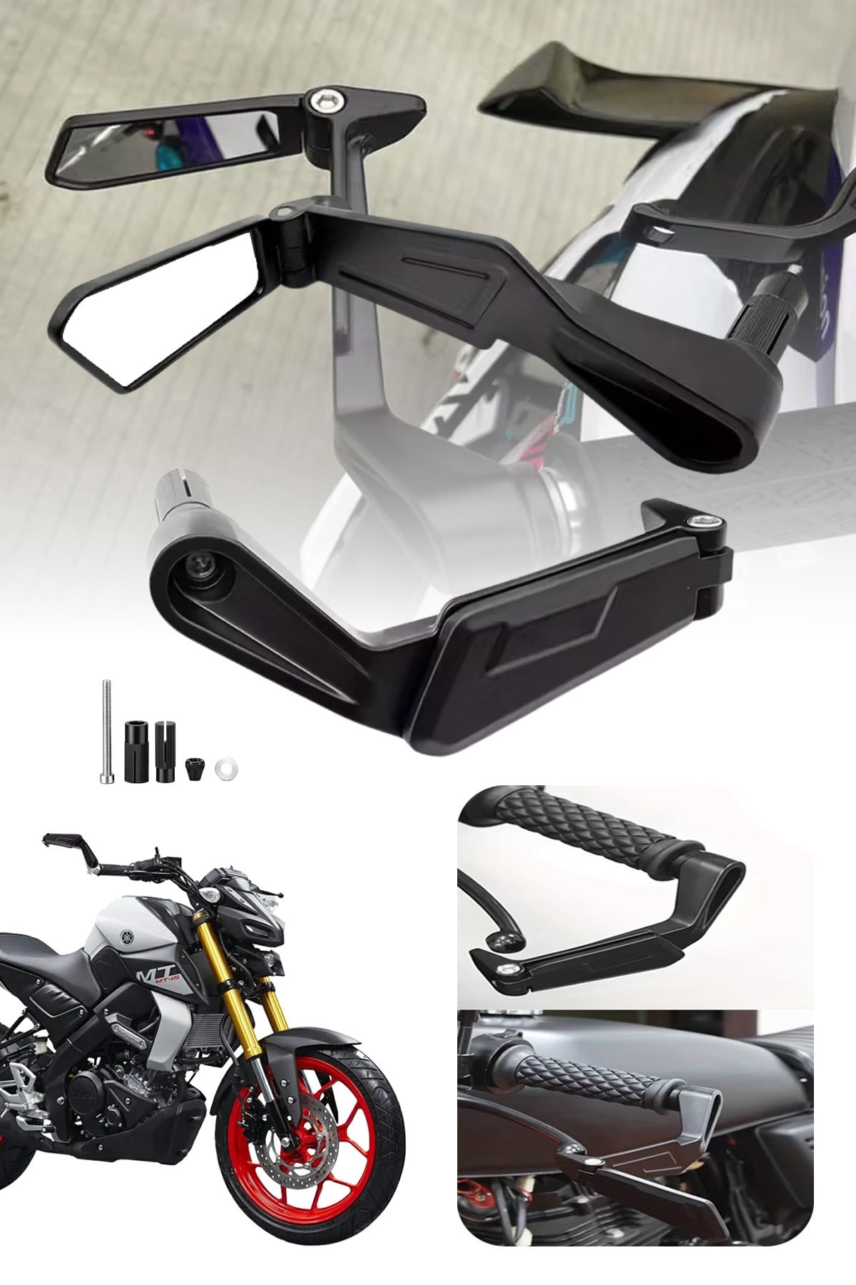 Universal Katlanabilir Manet Korumalı Motosiklet Aynası | Döküm Kasa Siyah