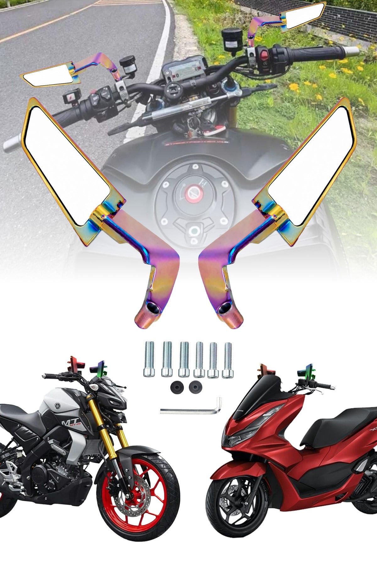 Universal Katlanabilir Motosiklet Aynası | Döküm Kasa H2 Ayna İridyum