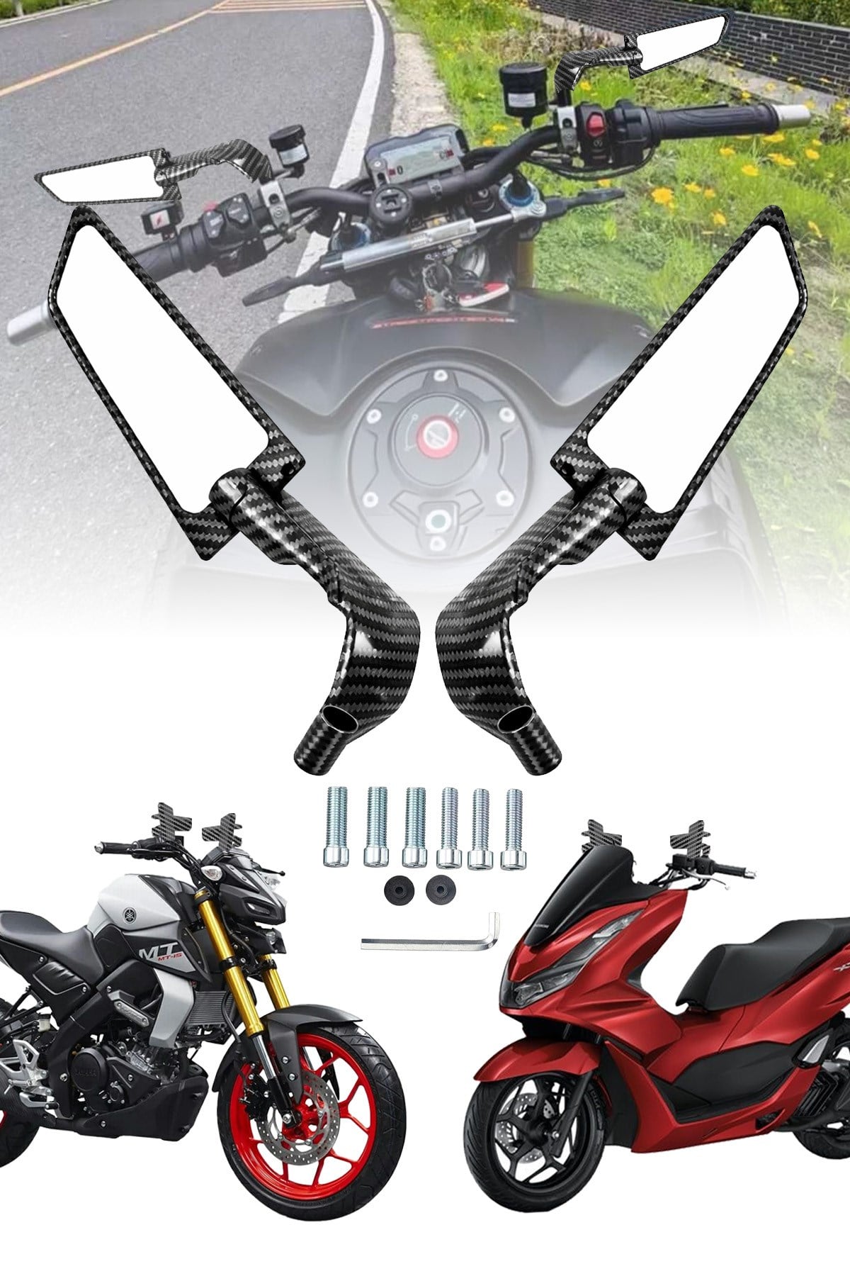 Universal Katlanabilir Motosiklet Aynası | Döküm Kasa H2 Ayna Karbon