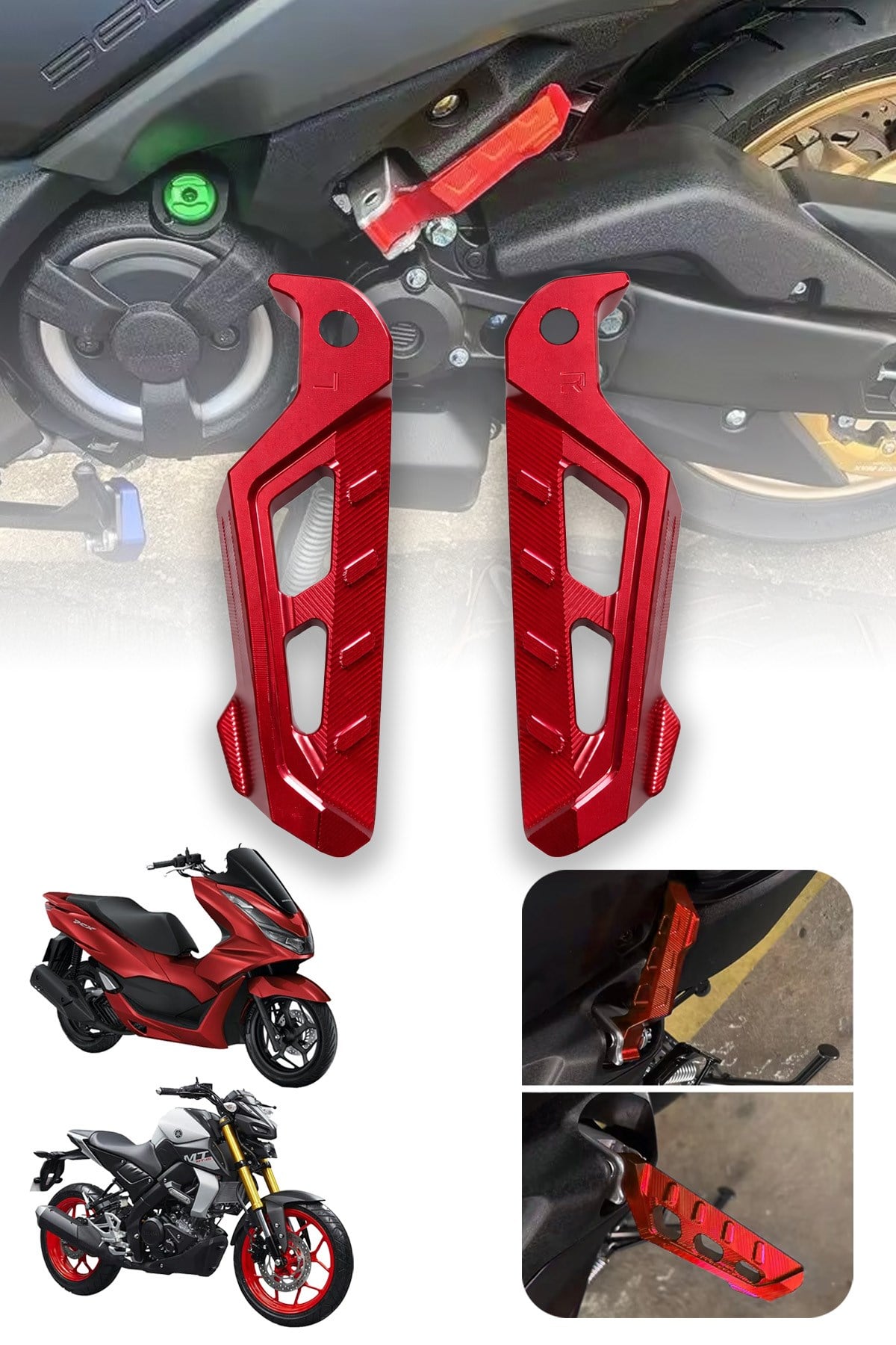 Universal Motosiklet Artçı Ayak 130mm Cnc Kırmızı