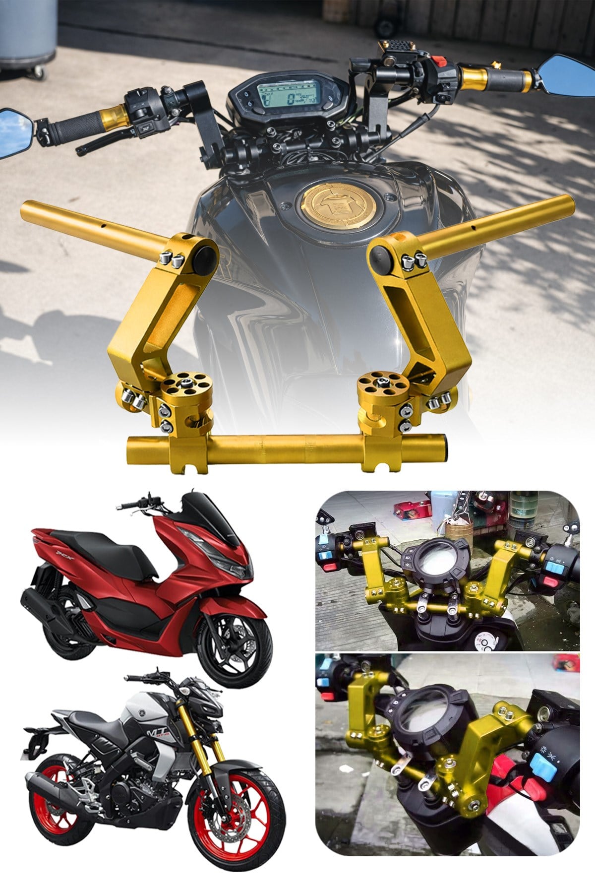 Universal Motosiklet Gidon Seti 22 mm Boru Çaplı Ayarlanabilir Cnc Gold