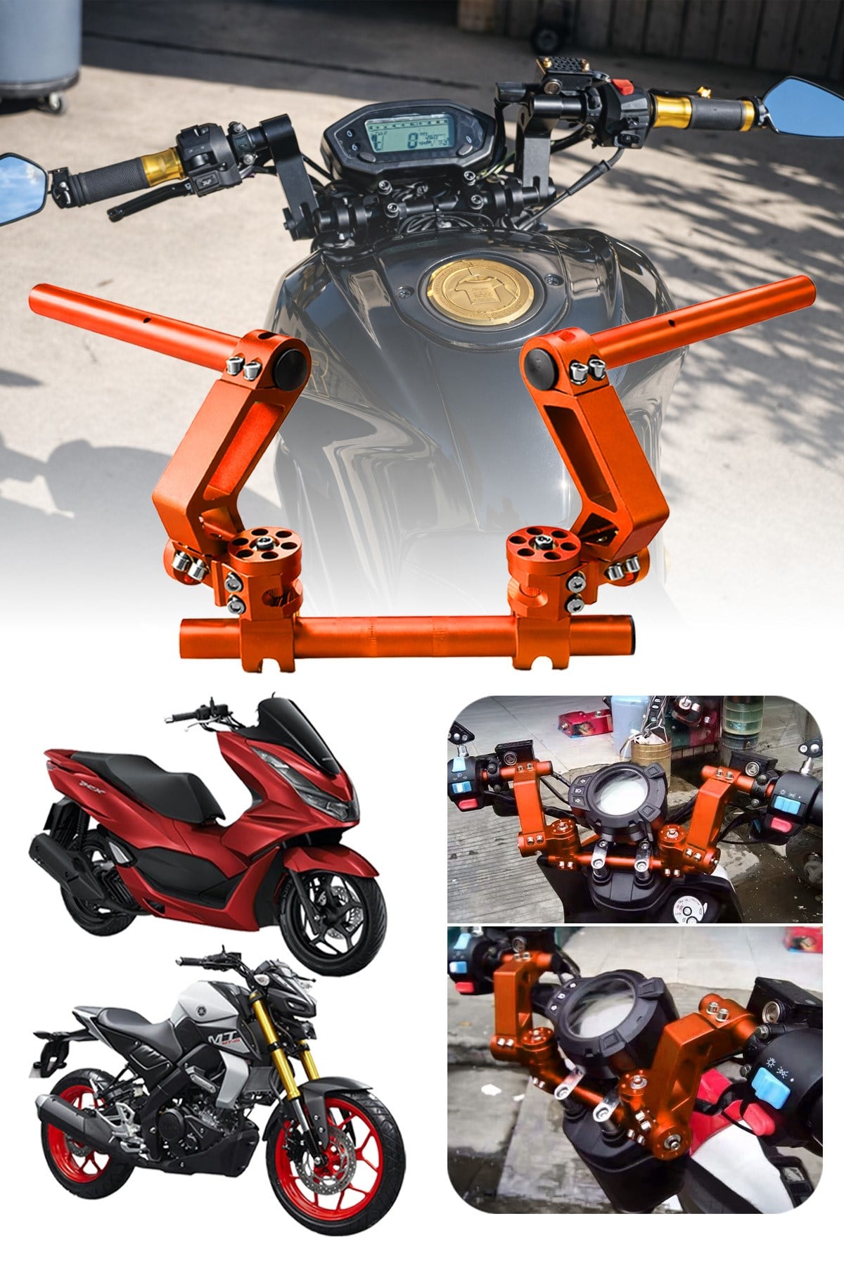 Universal Motosiklet Gidon Seti 22 mm Boru Çaplı Ayarlanabilir Cnc Turuncu