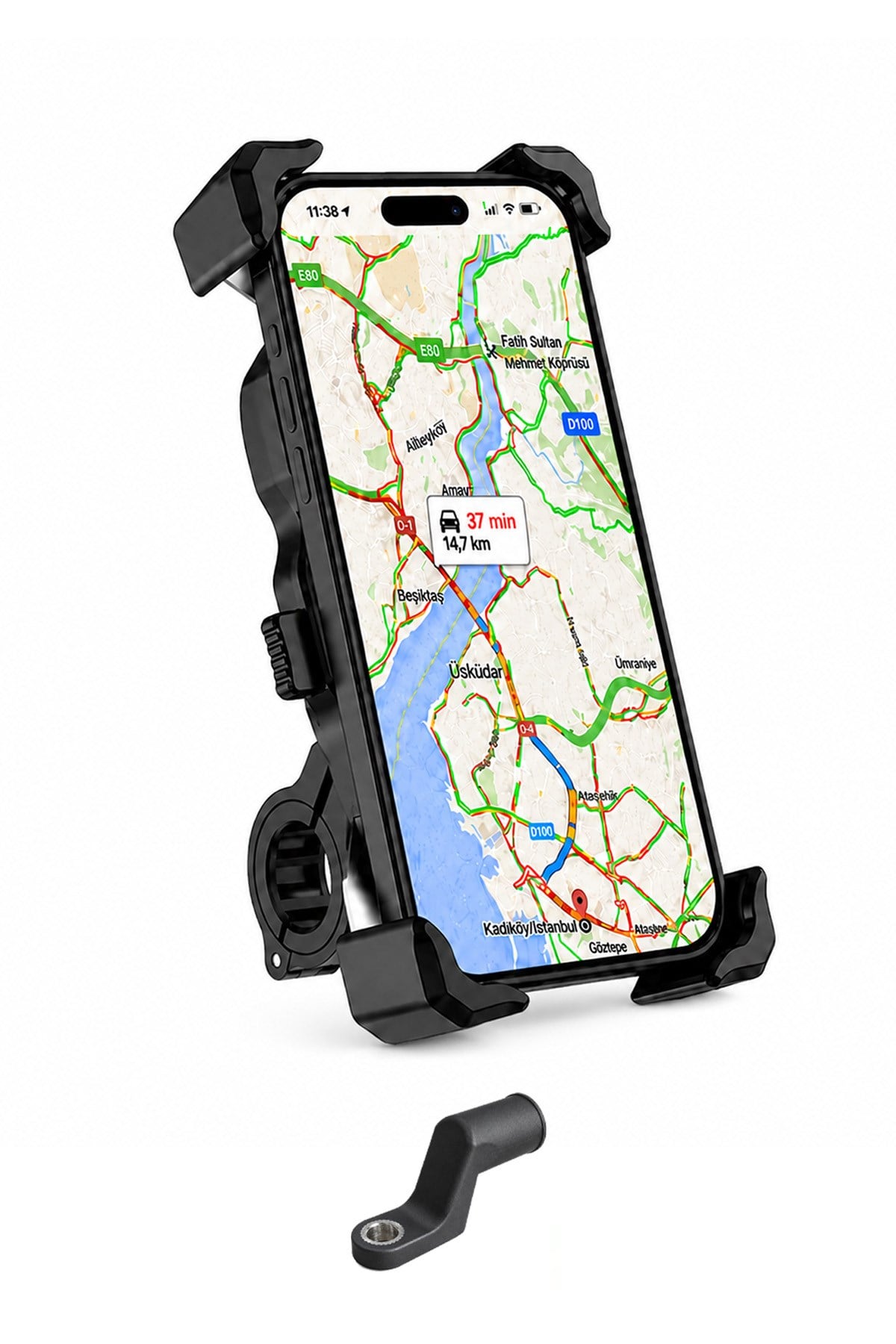 Universal Motosiklet Uyumlu Ayna ve Gidon Bağlantılı Telefon Tutacağı ABS Plastik + Metal Siyah Renk