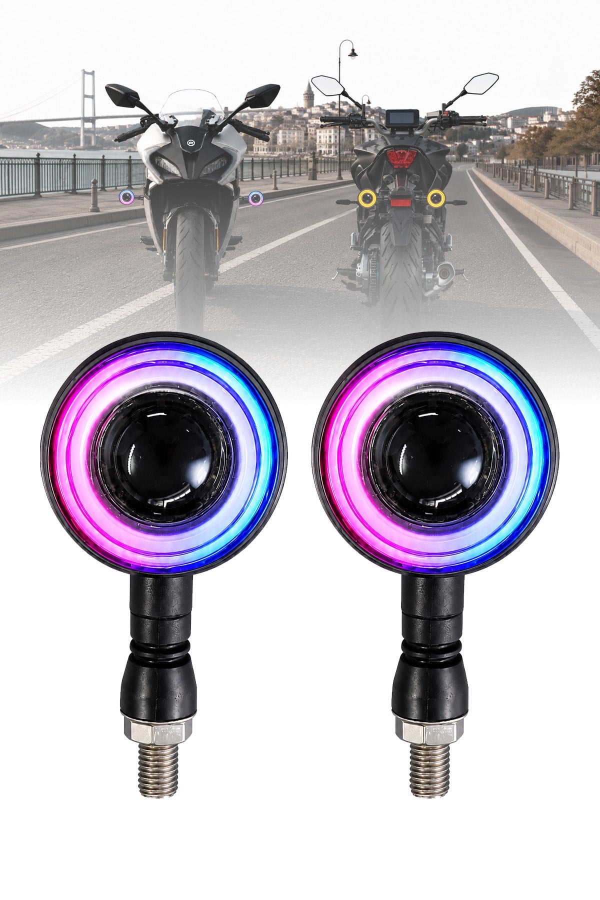 Universal Sinyal Ledi Rgb ve Amber Renk Mercekli Yuvarlak Kasa Vidalı | Tüm Motosikletler İle Uyumlu
