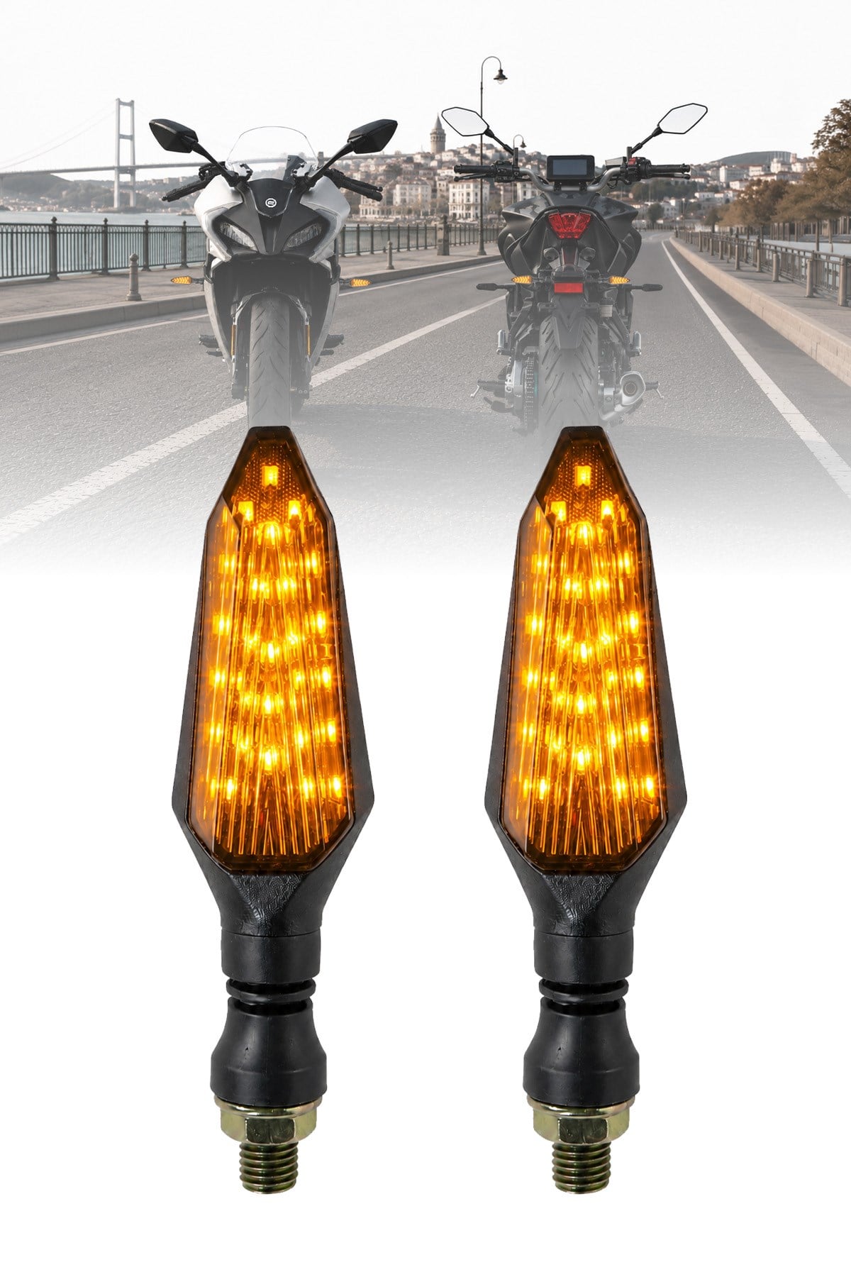 Universal Sinyal Ledi Uzun Kasa Tek Renk | Tüm Motosikletler İle Uyumlu