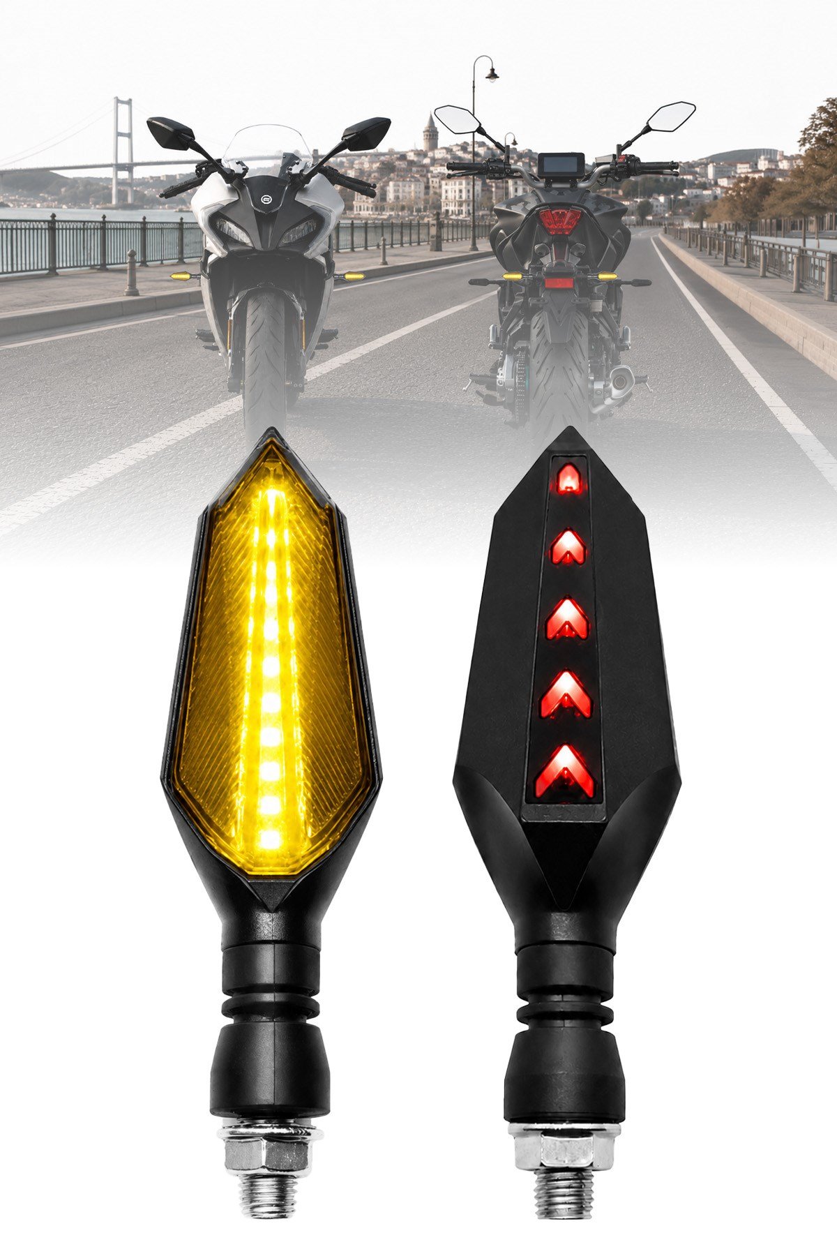 Universal Sinyal Ledi Uzun Kasa | Tüm Motosikletler İle Uyumlu