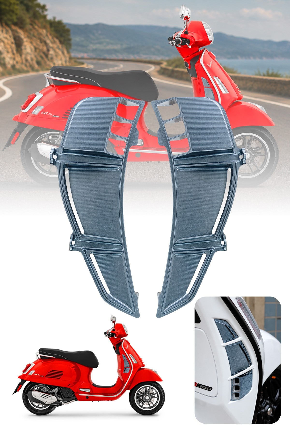 Vespa Gts Gtv Uyumlu 2 Parça Radyatör Koruma Izgarası 2023-2026 Cnc Titanyum