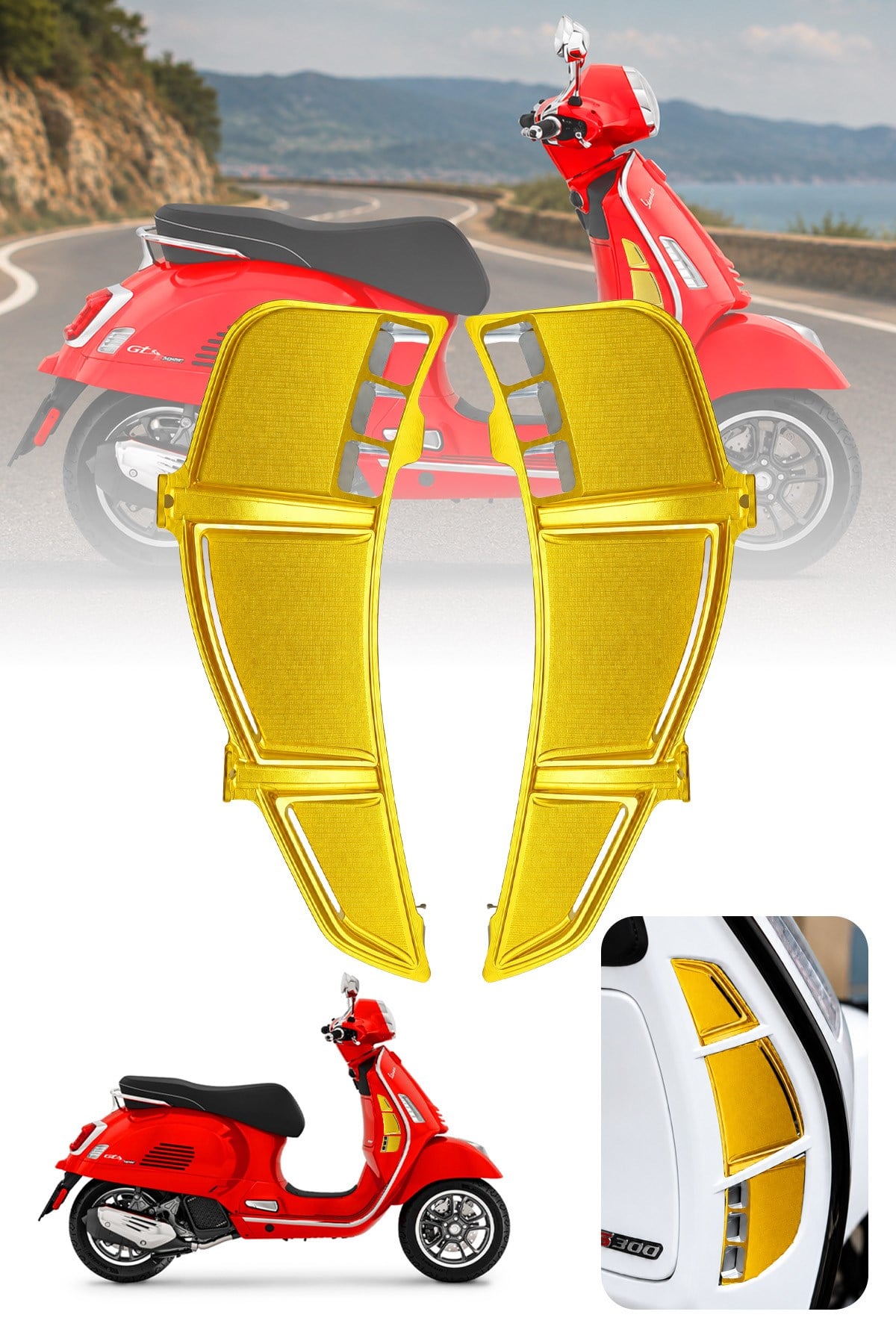 Vespa Gts Gtv Uyumlu 2 Parça Radyatör Koruma Izgarası 2023-2026 Cnc Gold
