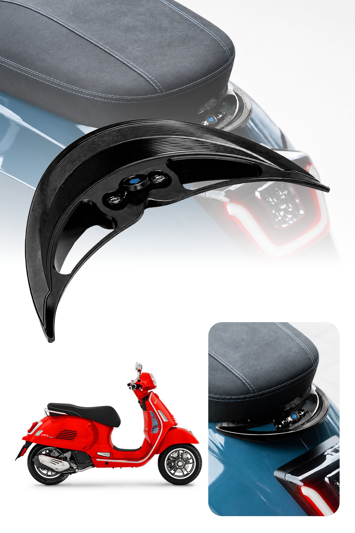Vespa Uyumlu Ducktail Arka Spoiler Cnc Siyah