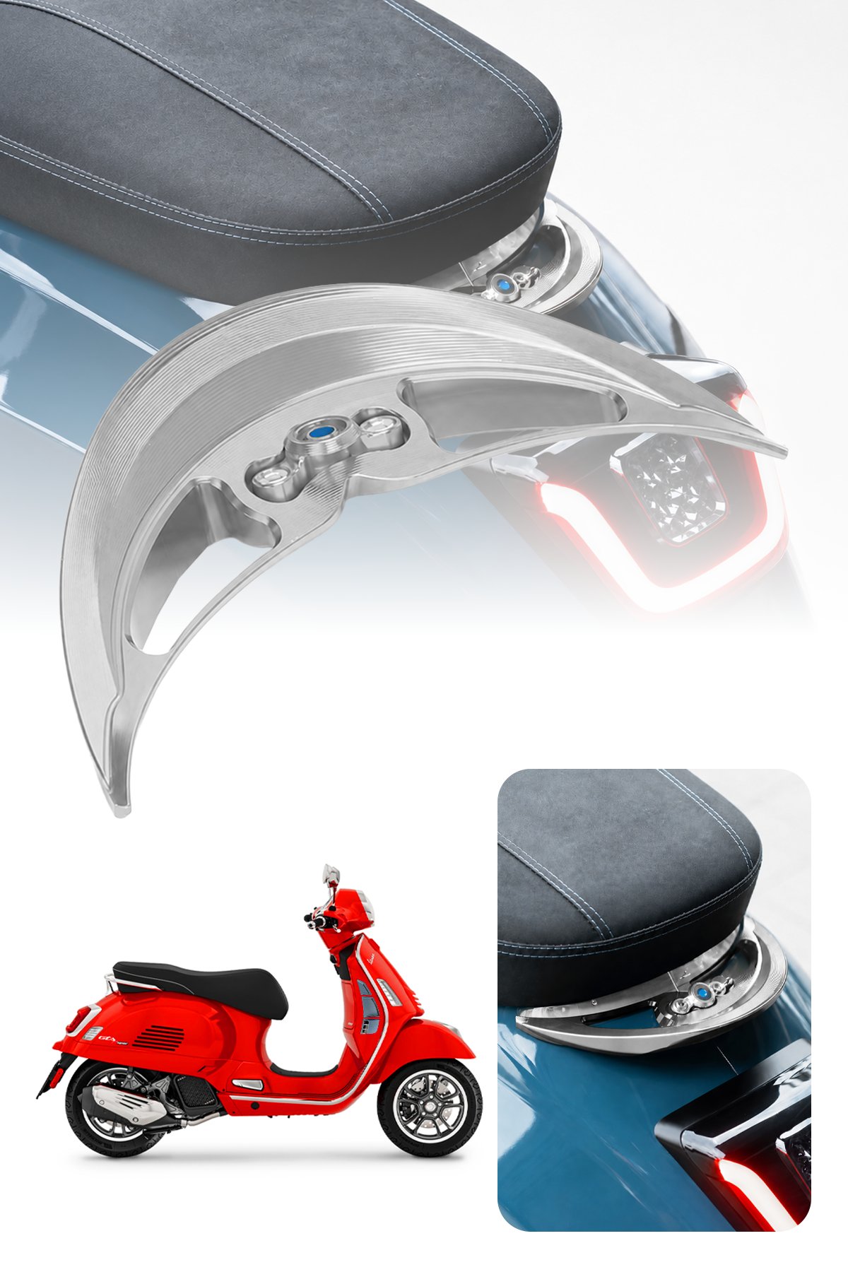 Vespa Uyumlu Ducktail Arka Spoiler Cnc Gümüş