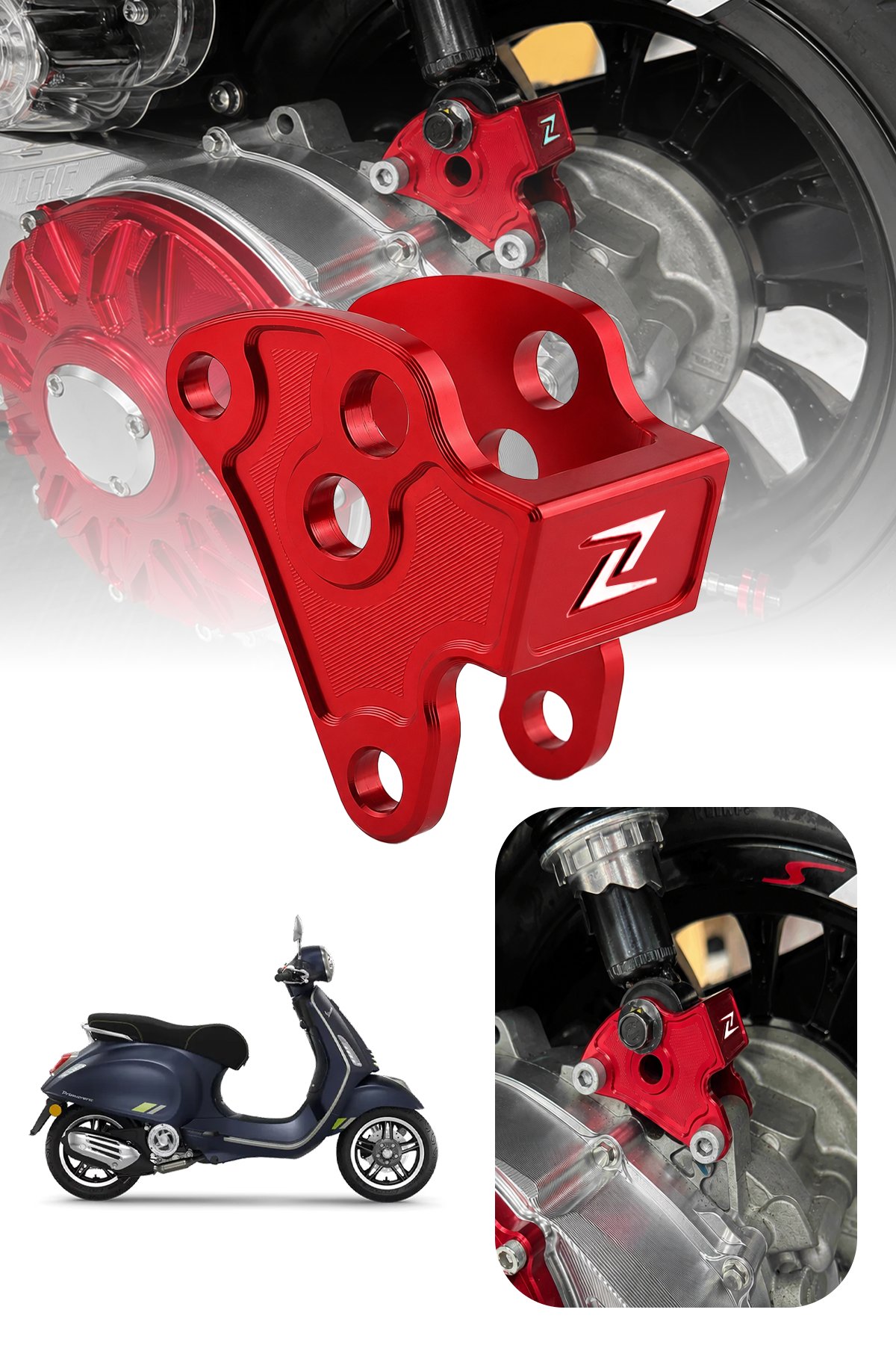 Vespa Uyumlu Motor Bağlantı Aparatı Cnc Kırmızı