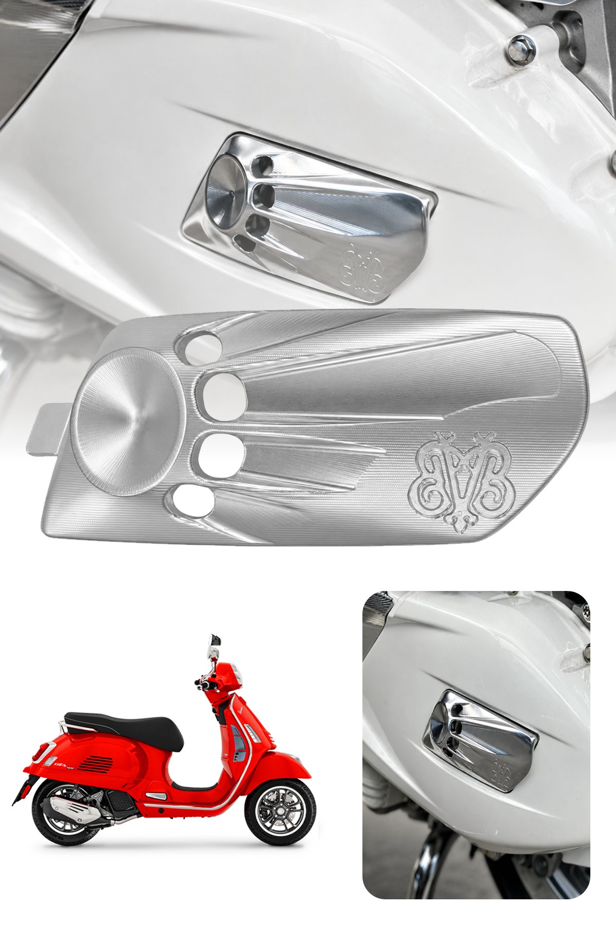 Vespa Uyumlu Varyatör Hava Girş Kapağı GTS GTV Cnc Gümüş