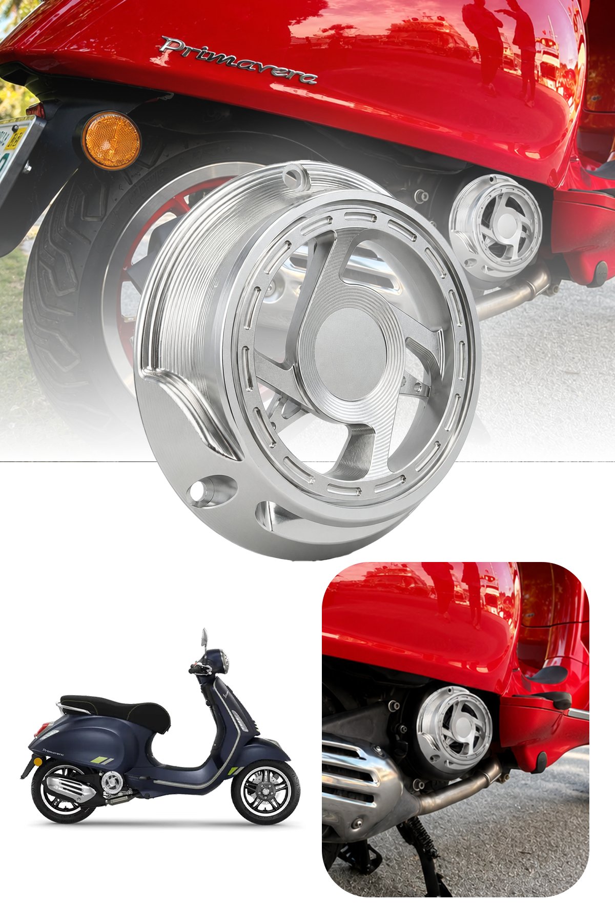 Vespa Uyumlu Varyatör Koruma Fanı Primavera Cnc Gümüş