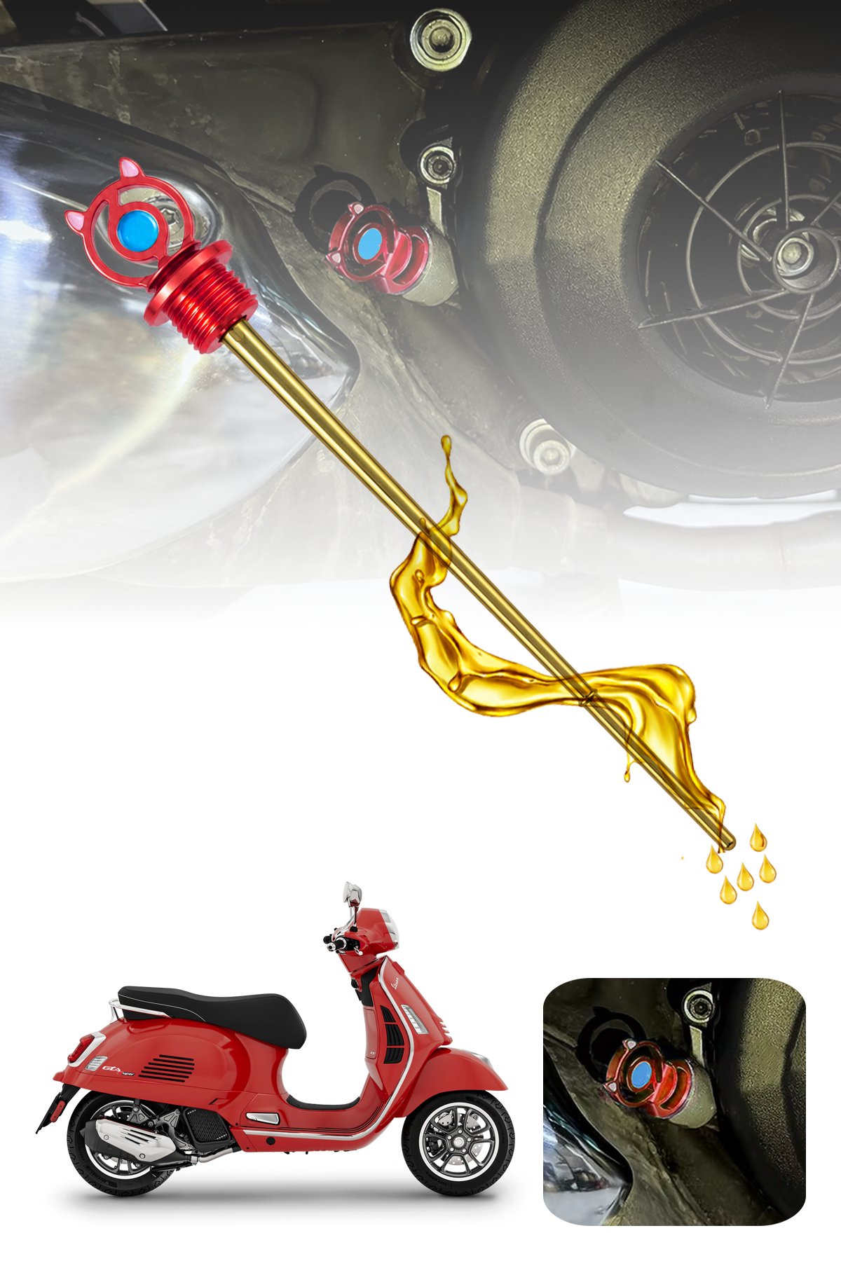 Vespa Uyumlu Yağ Çubuğu 2014-2026 Cnc Kırmızı