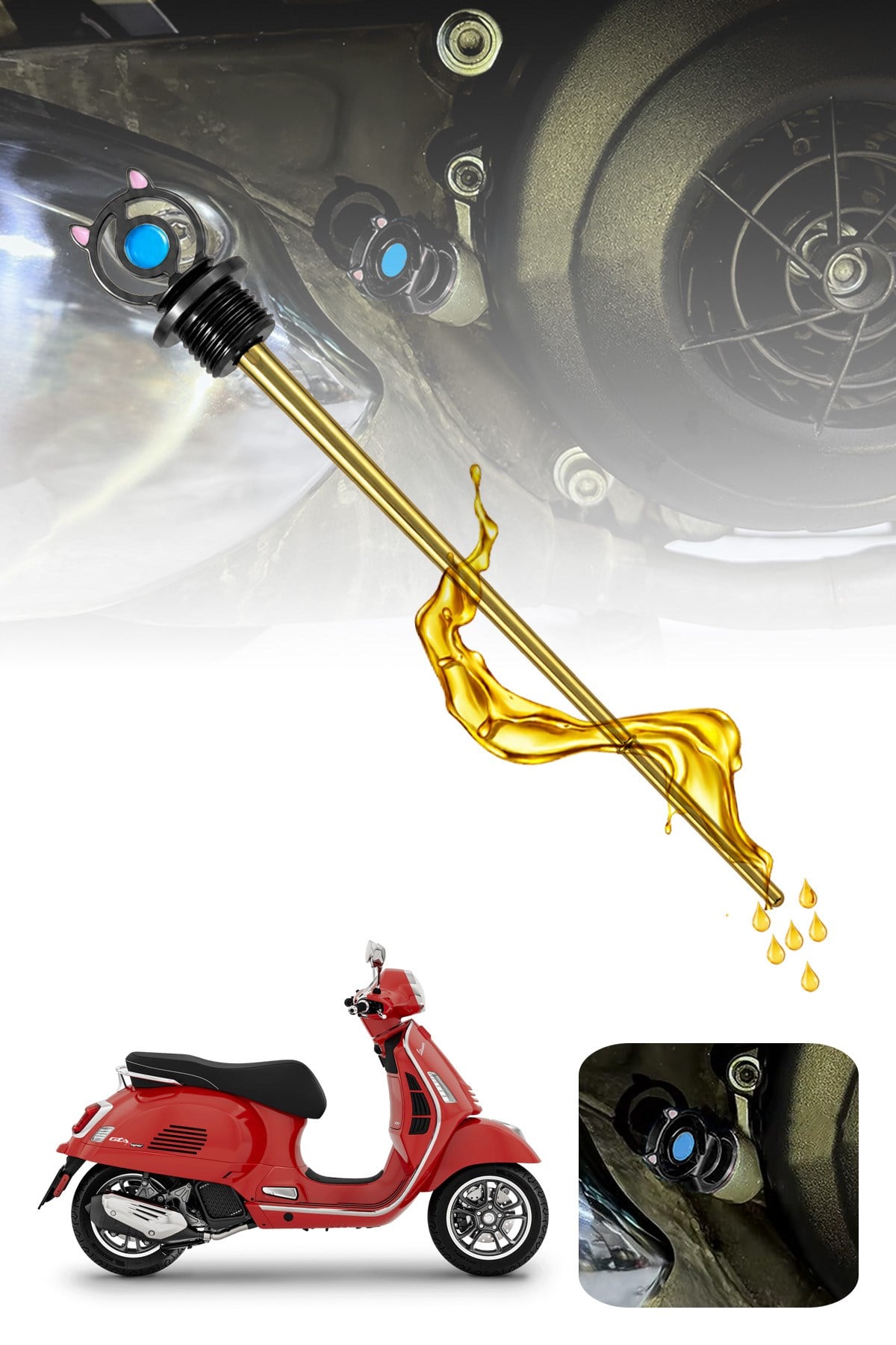 Vespa Uyumlu Yağ Çubuğu 2014-2026 Cnc Siyah