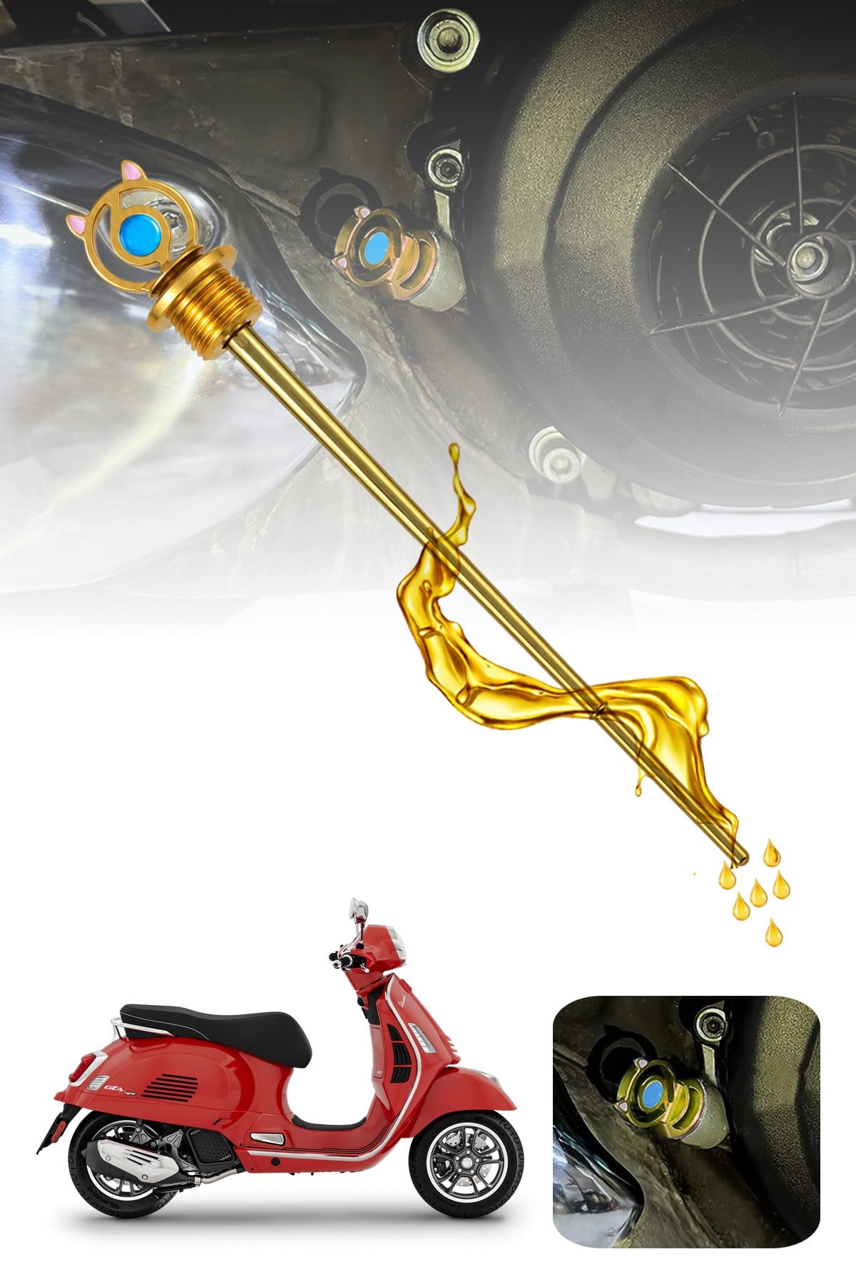 Vespa Uyumlu Yağ Çubuğu 2014-2026 Cnc Gold