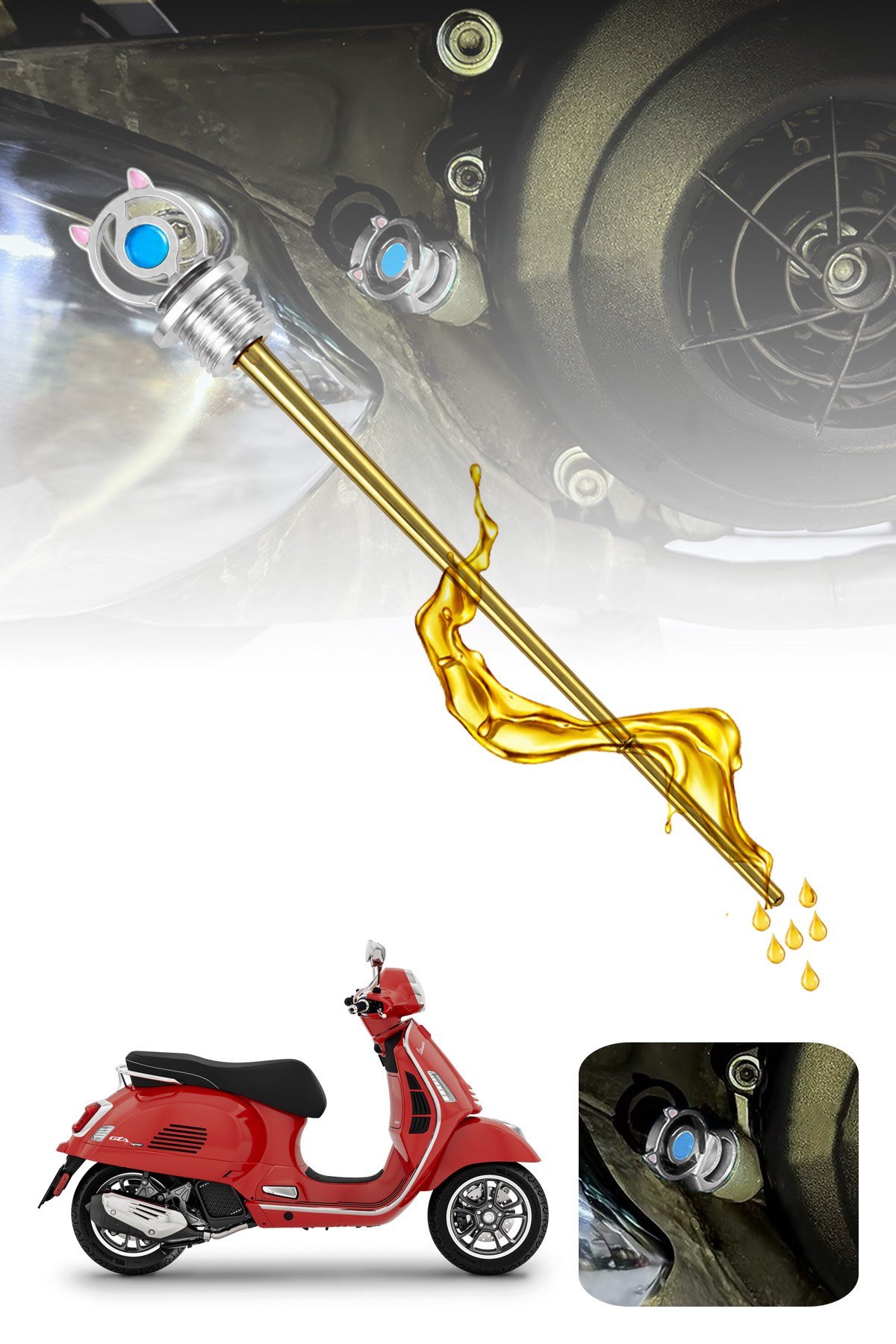 Vespa Uyumlu Yağ Çubuğu 2014-2026 Cnc Gümüş