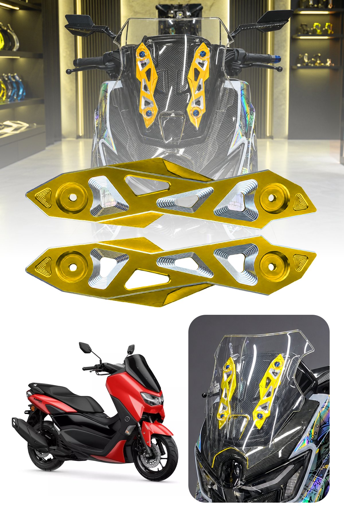 Yamaha Nmax Uyumlu Ön Cam Brekati 2025-2026 Cnc Gold