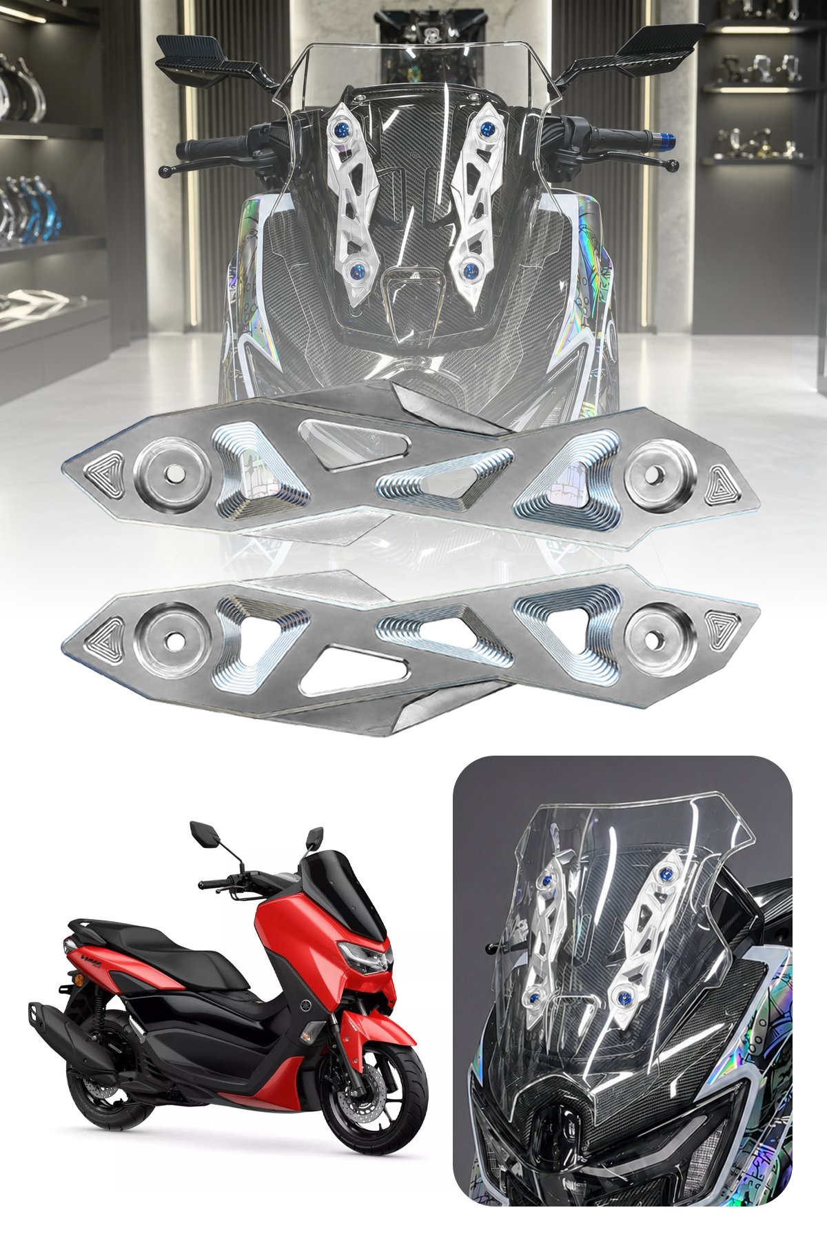 Yamaha Nmax Uyumlu Ön Cam Brekati 2025-2026 Cnc Gümüş