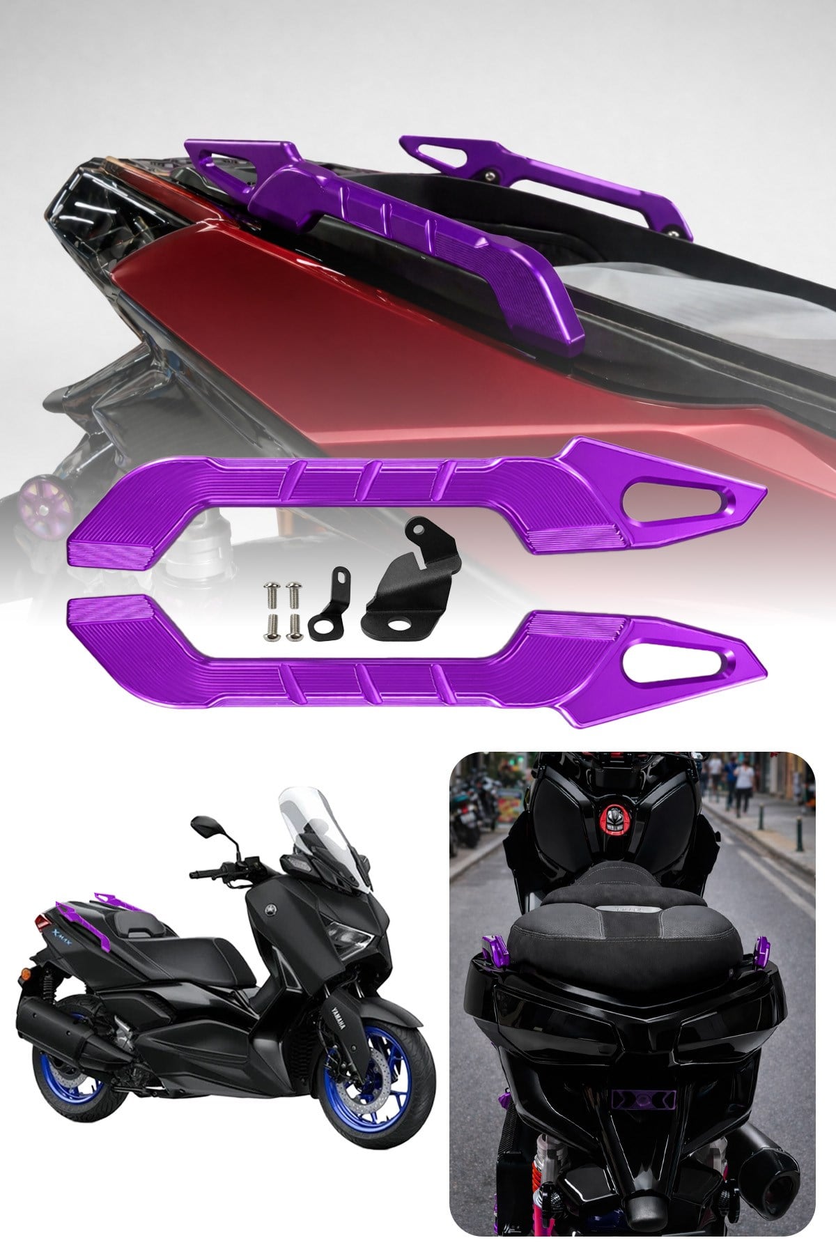 Yamaha Xmax Uyumlu Artçı Tutamaç 2018-2026 Cnc Mor