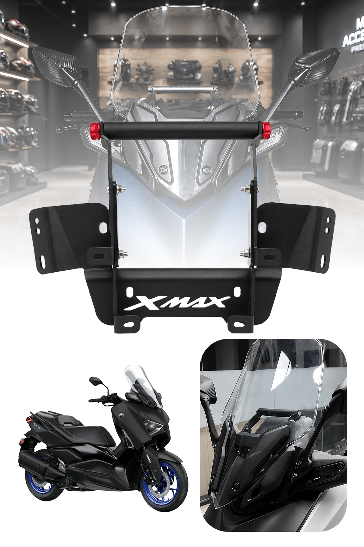 Yamaha Xmax Uyumlu Ayarlanabilir Ön Cam Aksesuar Bar 2021-2026 Siyah