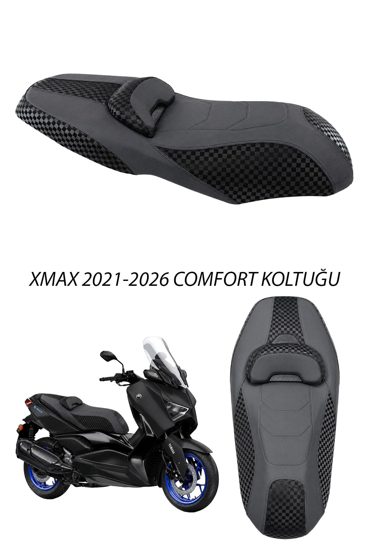 Yamaha Xmax Uyumlu Comfort Koltuk Kapağı 2021-2026 Damalı Kaplama Detaylı