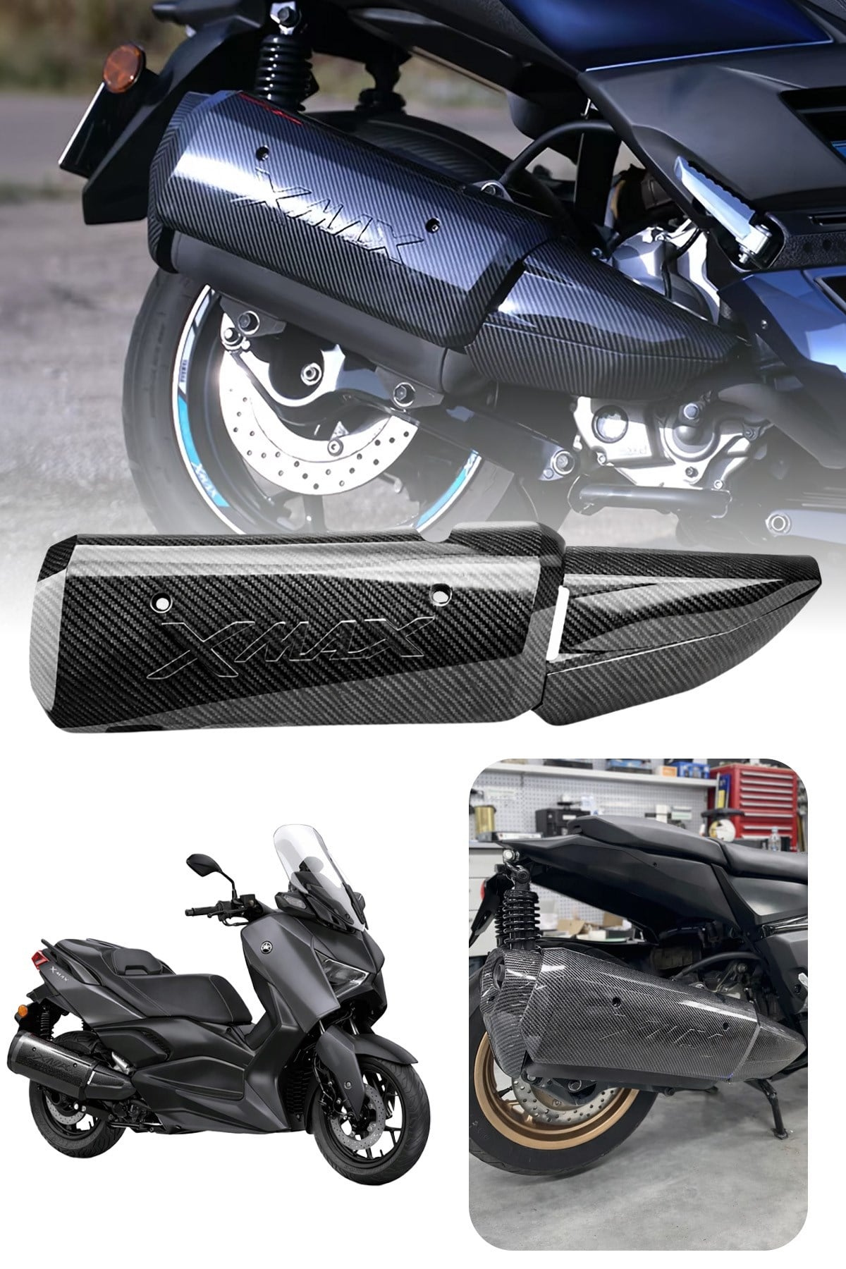 Yamaha Xmax Uyumlu Egzoz Koruma 2018-2024 Karbon Desen
