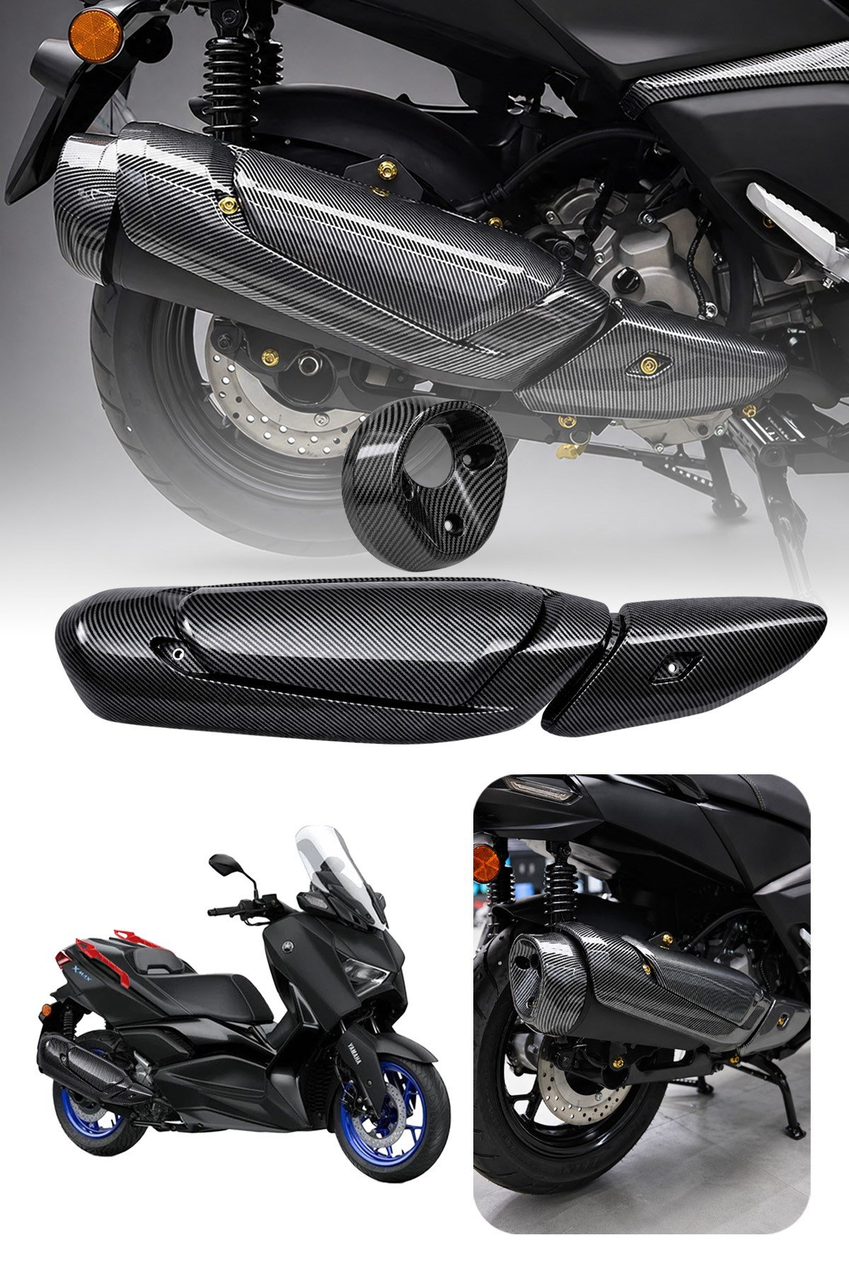 Yamaha Xmax Uyumlu Egzoz Koruma Set 2025-2026 Karbon Desen