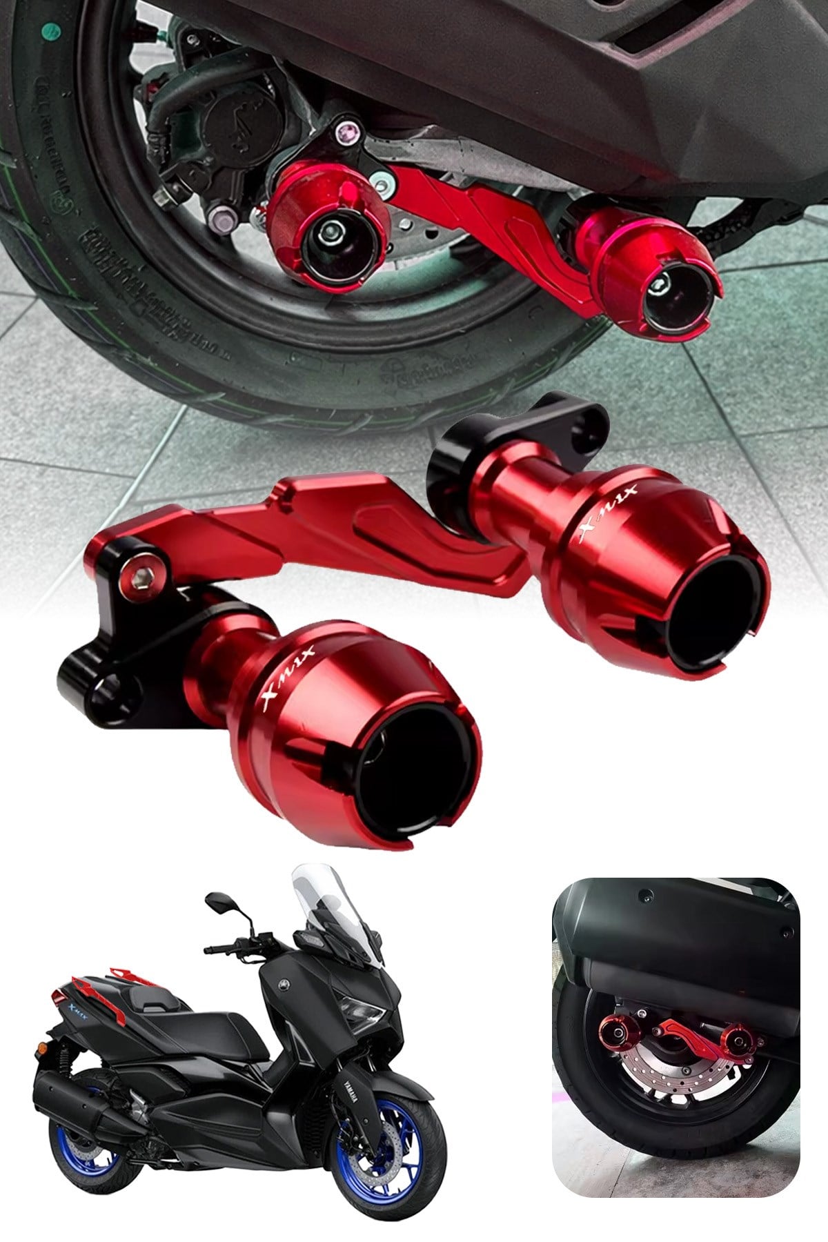 Yamaha Xmax Uyumlu Egzoz Koruma Takozu Cnc Kırmızı