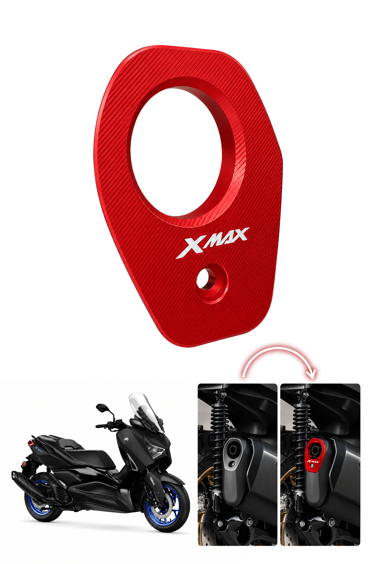 Yamaha Xmax Uyumlu Egzoz Ucu 2021-2026 Cnc Kırmızı