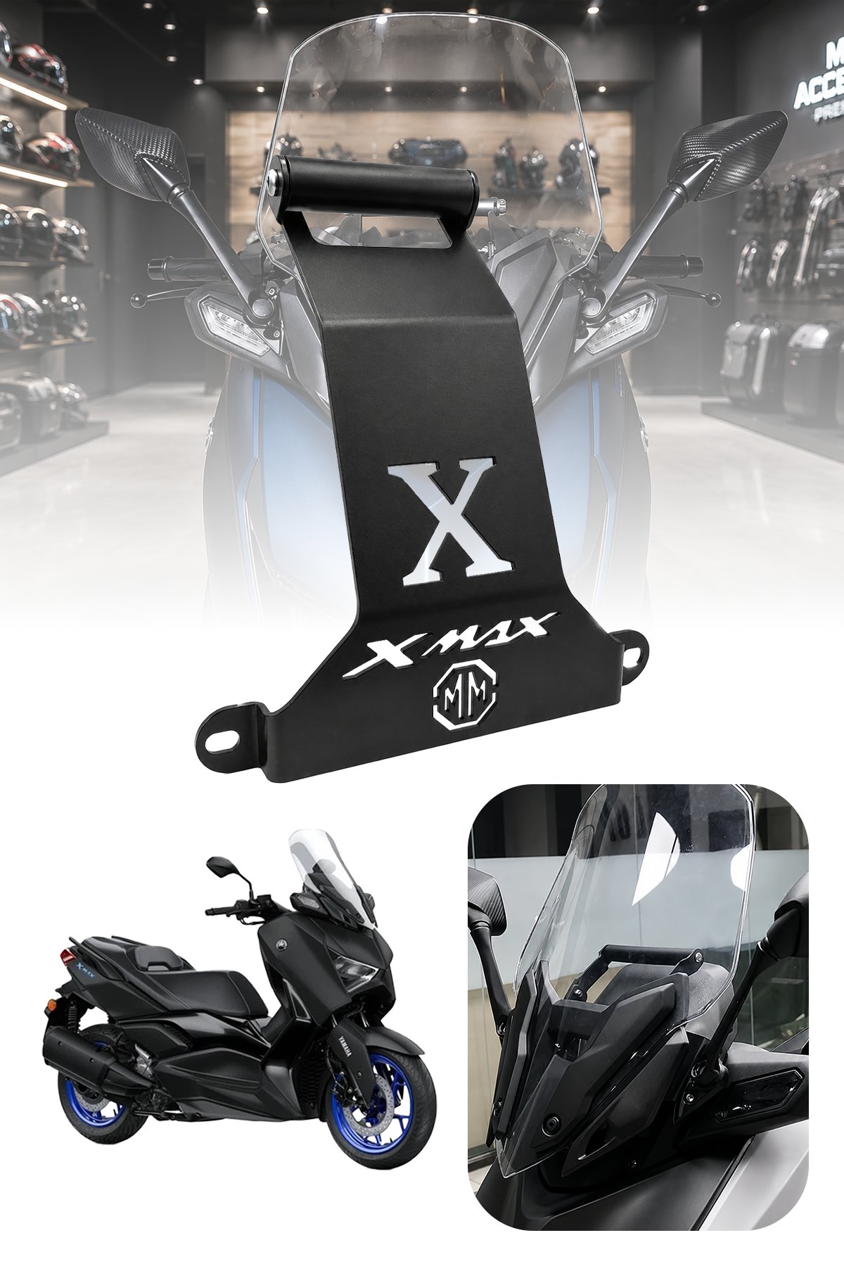 Yamaha Xmax Uyumlu Ön Cam Aksesuar Bar 2021-2026 Siyah