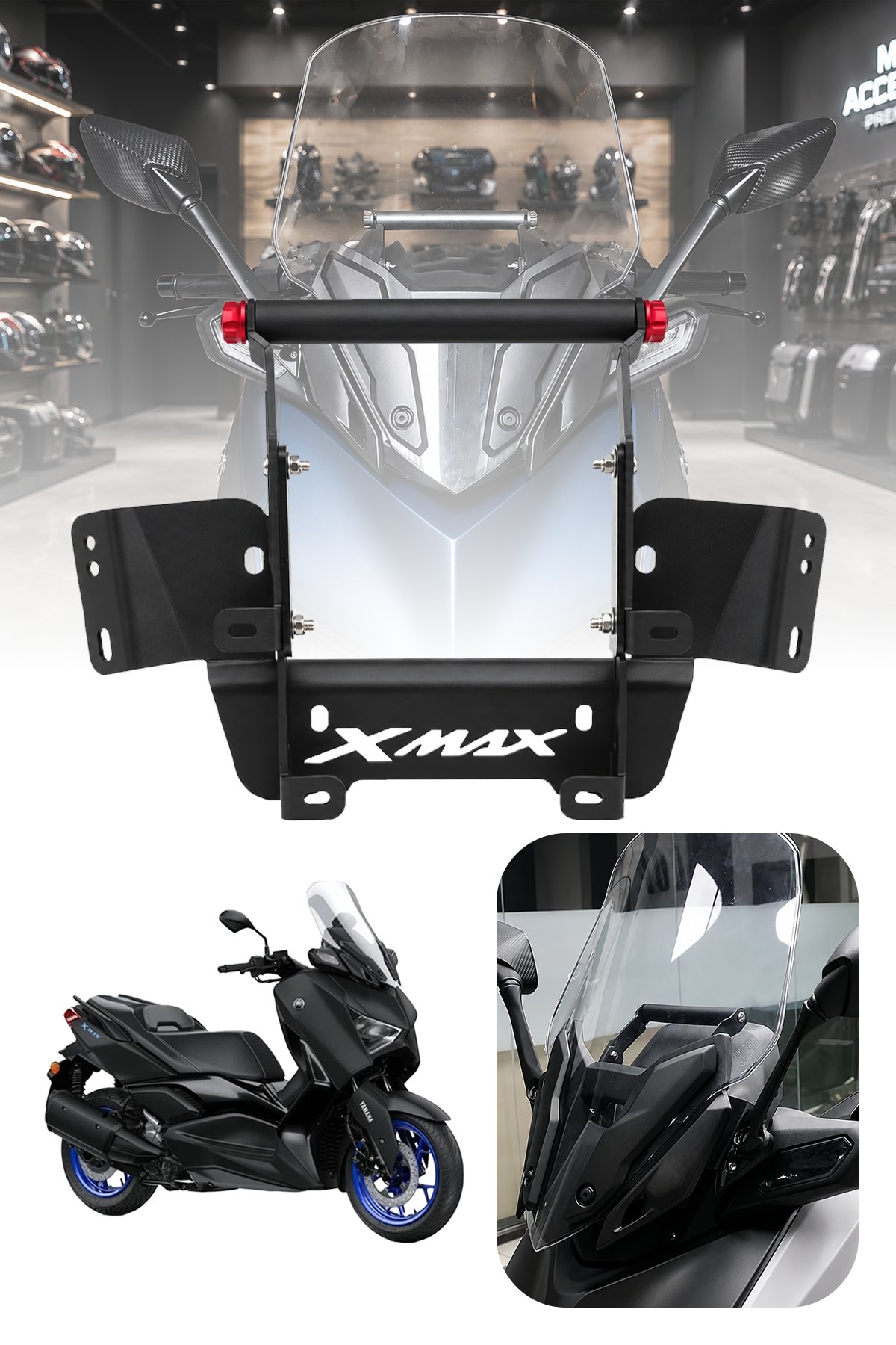 Yamaha Xmax Uyumlu Ön Cam Aksesuar Bar 2021-2026 Siyah