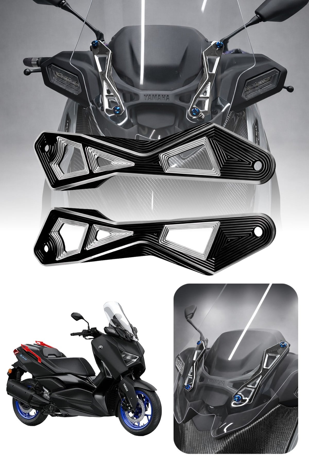 Yamaha Xmax Uyumlu Ön Cam Braketi 2024-2026 Cnc Siyah