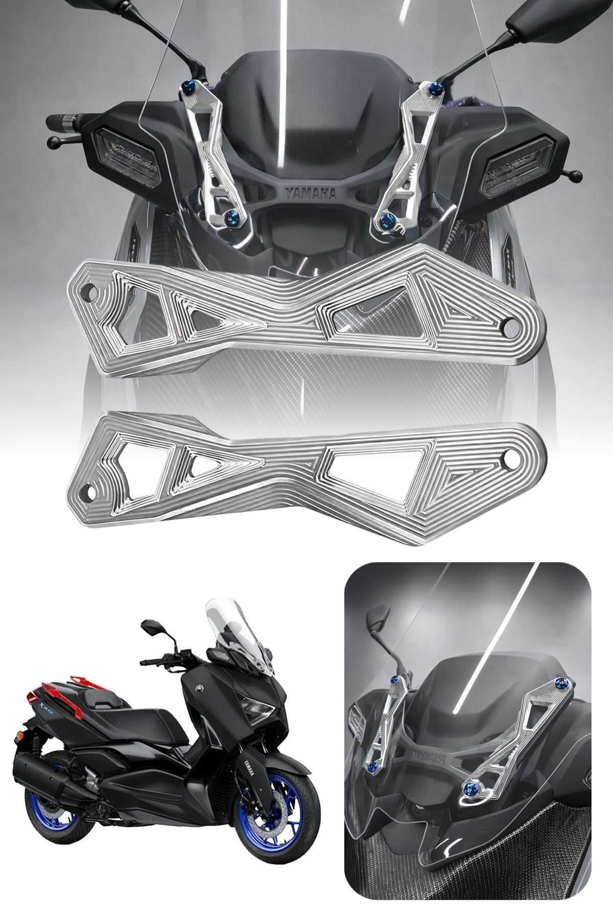 Yamaha Xmax Uyumlu Ön Cam Braketi 2024-2026 Cnc Gümüş