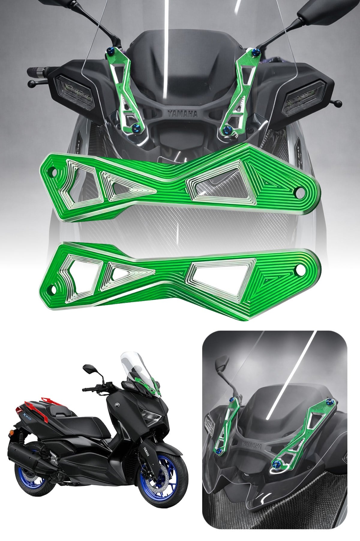 Yamaha Xmax Uyumlu Ön Cam Braketi 2024-2026 Cnc Yeşil