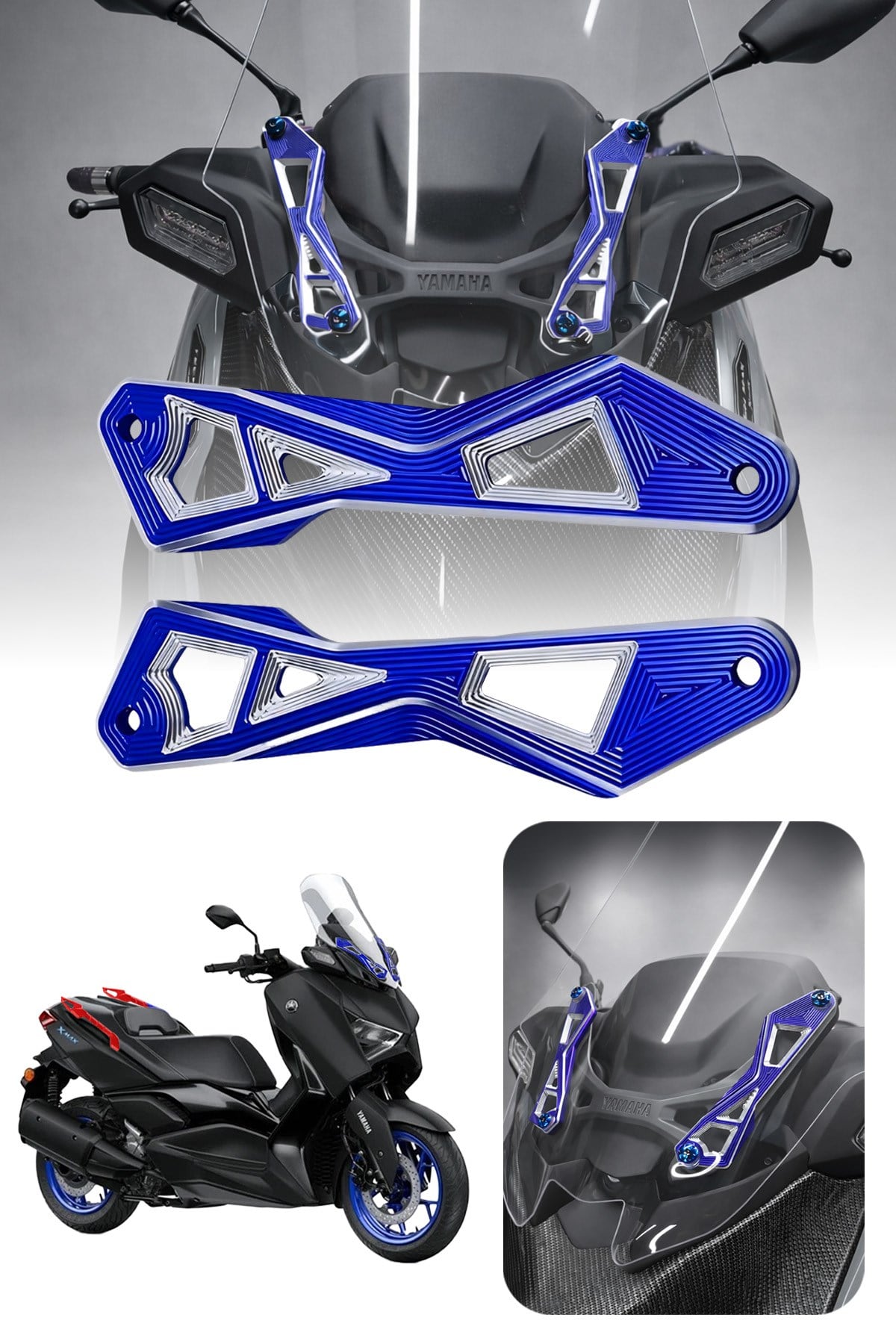 Yamaha Xmax Uyumlu Ön Cam Braketi 2024-2026 Cnc Mavi