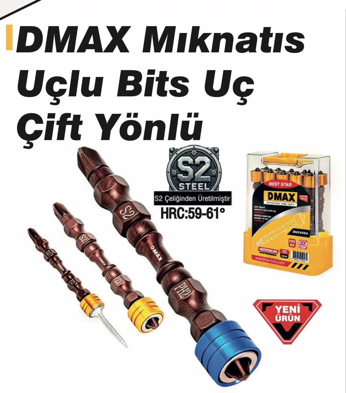 D-MAX Mıknatıs DMAX Mıknatıs Uçlu Bits Uç Çift Yönlü Ph2x65