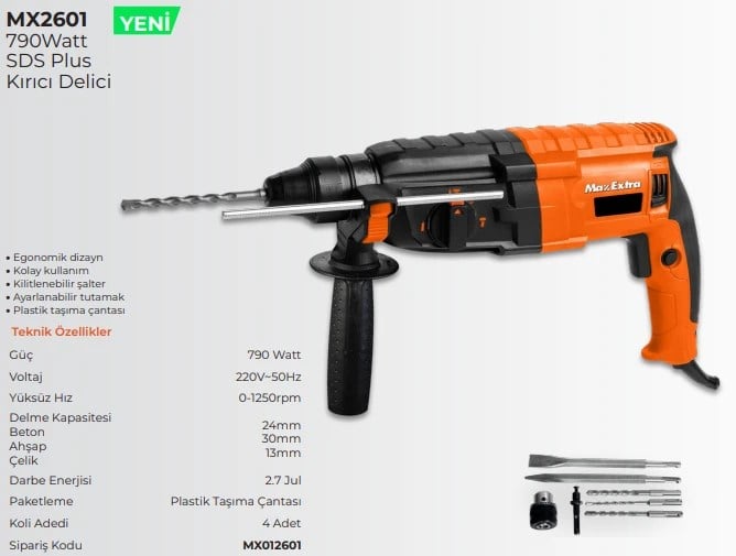 MAX EXTRA ELEKTRİKLİ SDS PLUS KIRICI-DELİCİ MX2601