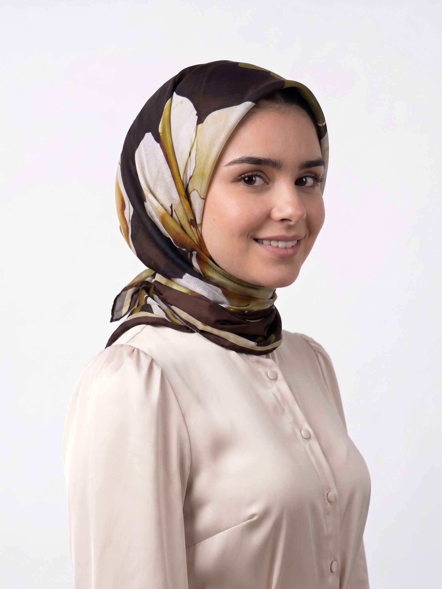 Desenli Pamuk Eşarp - Sepya