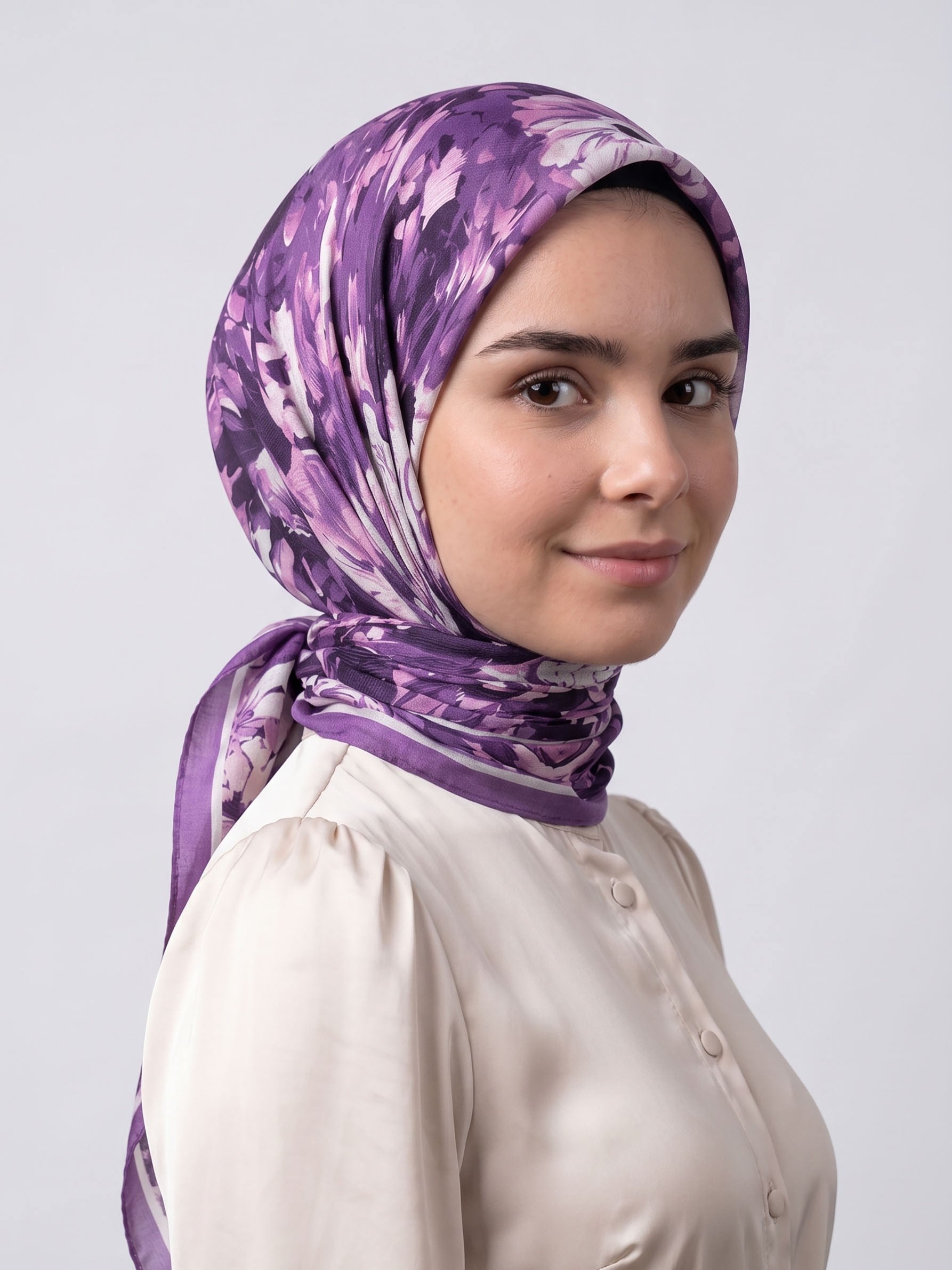 Lila Çiçek Desenli Eşarp - Susen
