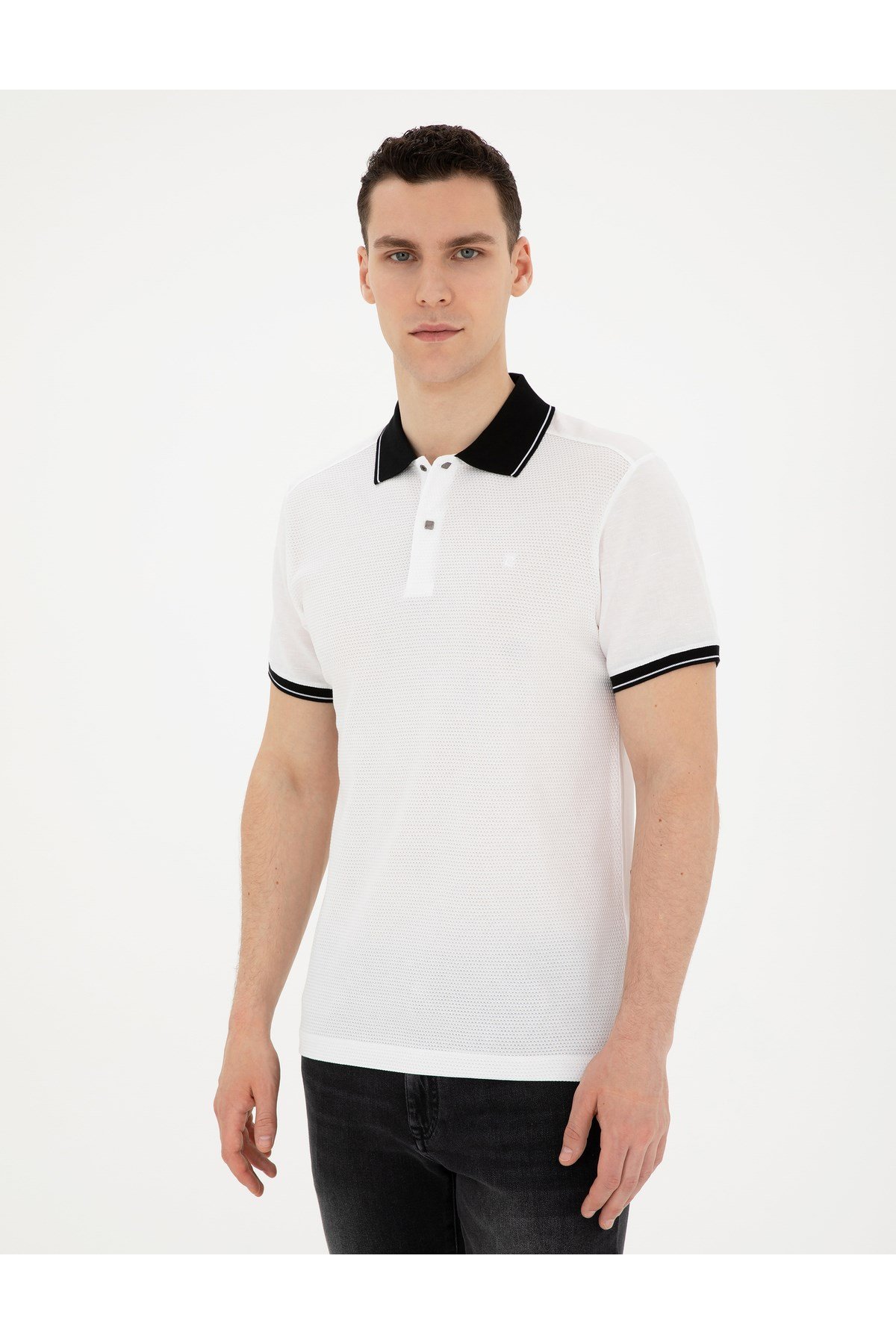 Dokuma kumaş polo yaka  Beyaz T-shirt
