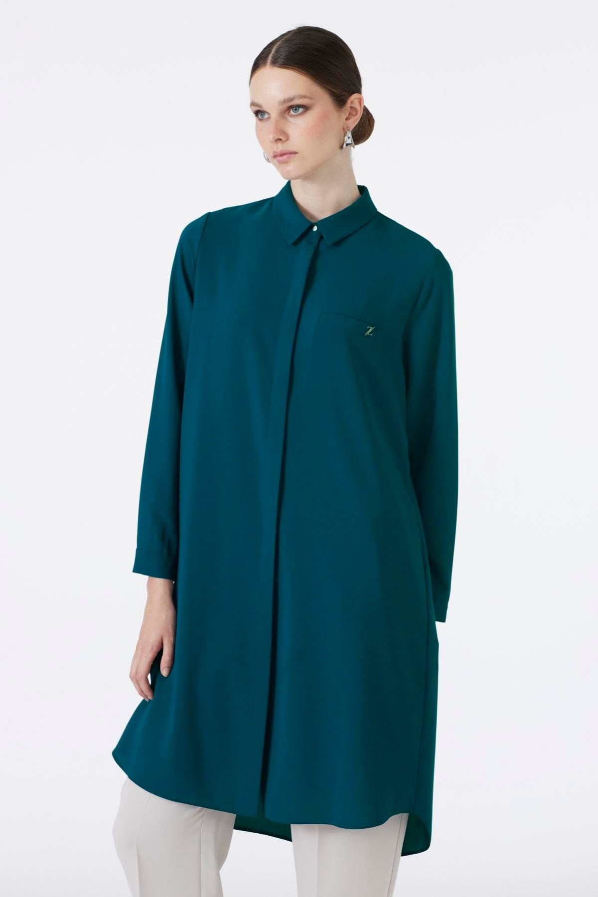 Gizli Düğme Detaylı Indigo Tunik T-0767