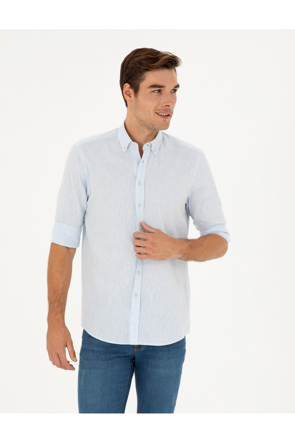 Keten Karışımlı Regular Fit Uzun Kollu Gömlek 1834748