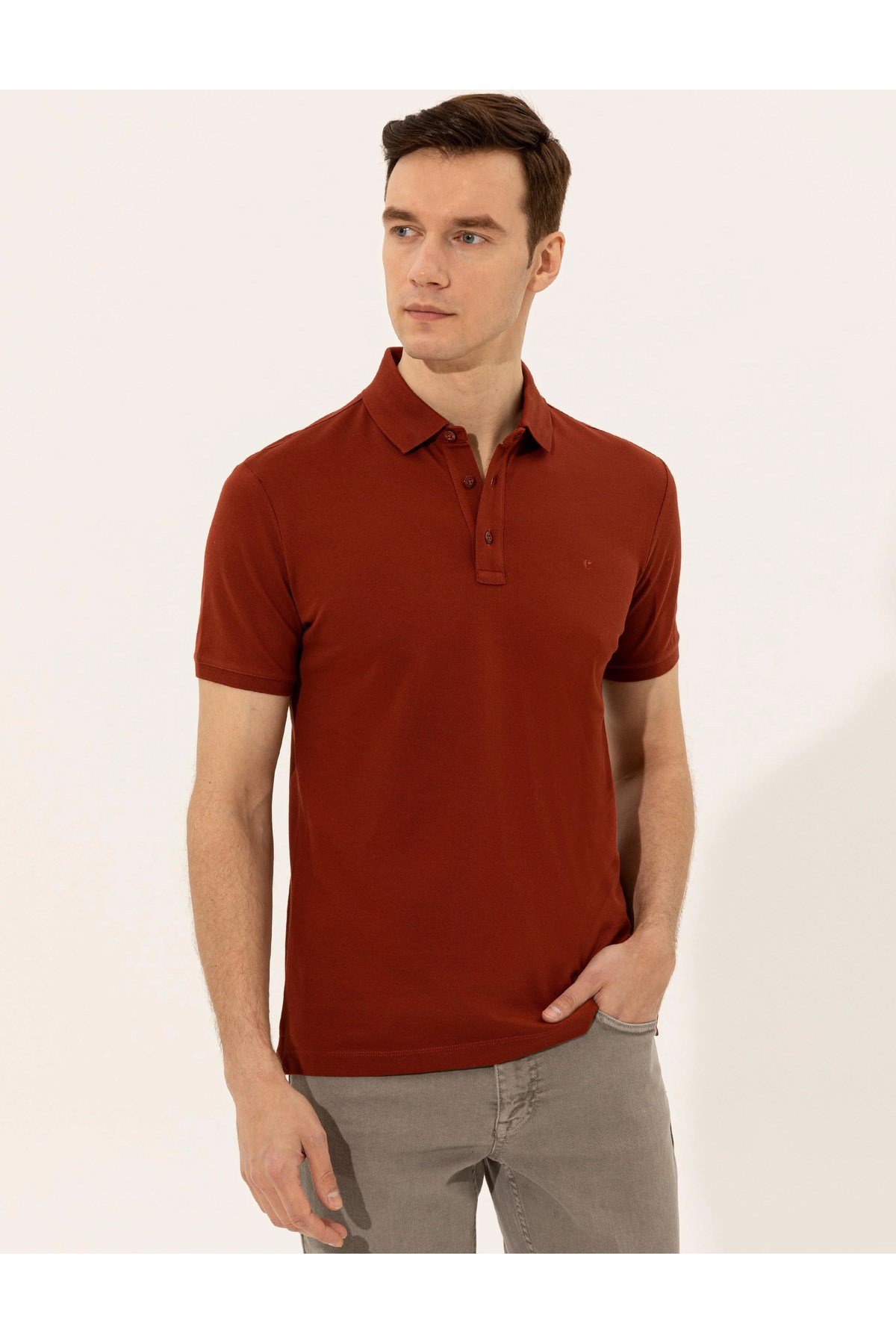 Kiremit Polo Yaka Slim Fit Basic T-Shirt