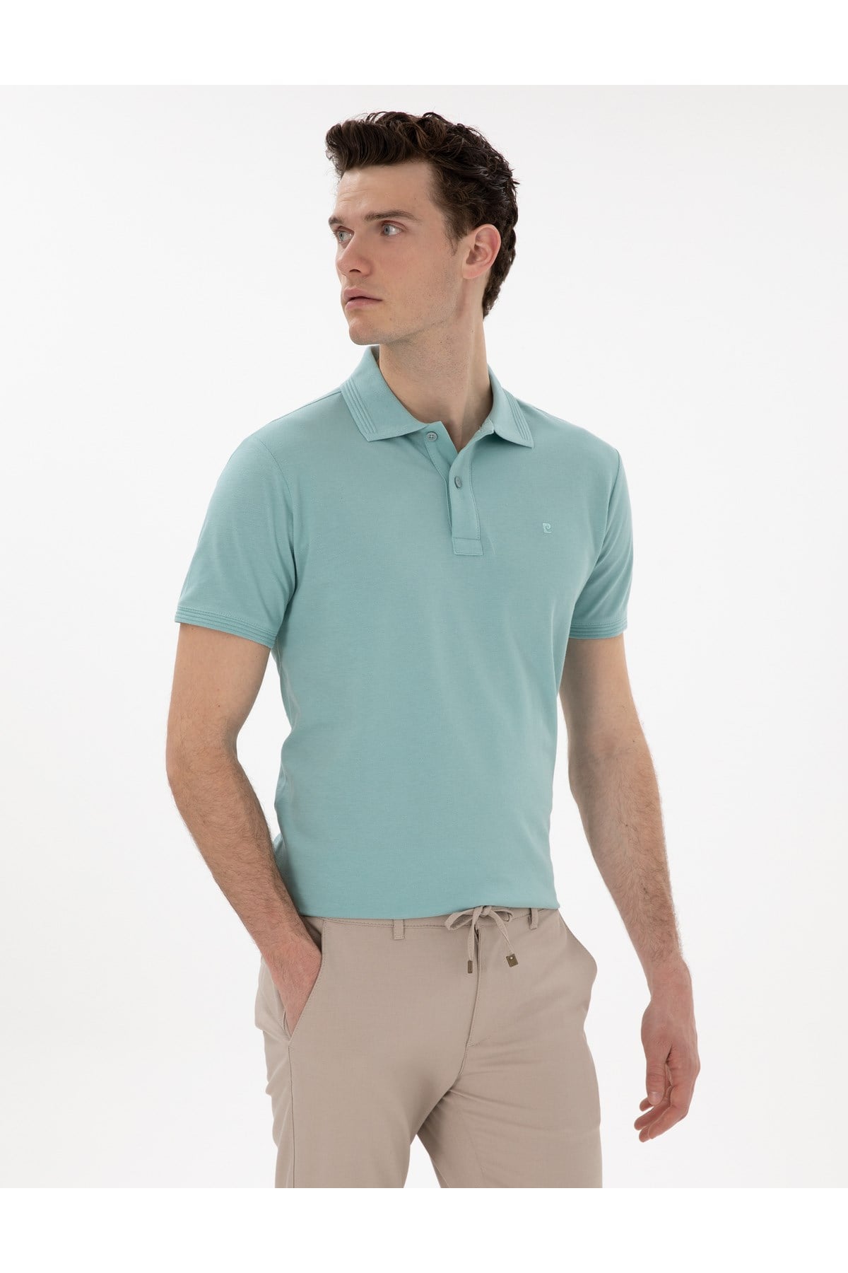 Koyu Mint Slim Fit Kıvrılmaz Polo Yaka Basic Tişört 50302561-VR152