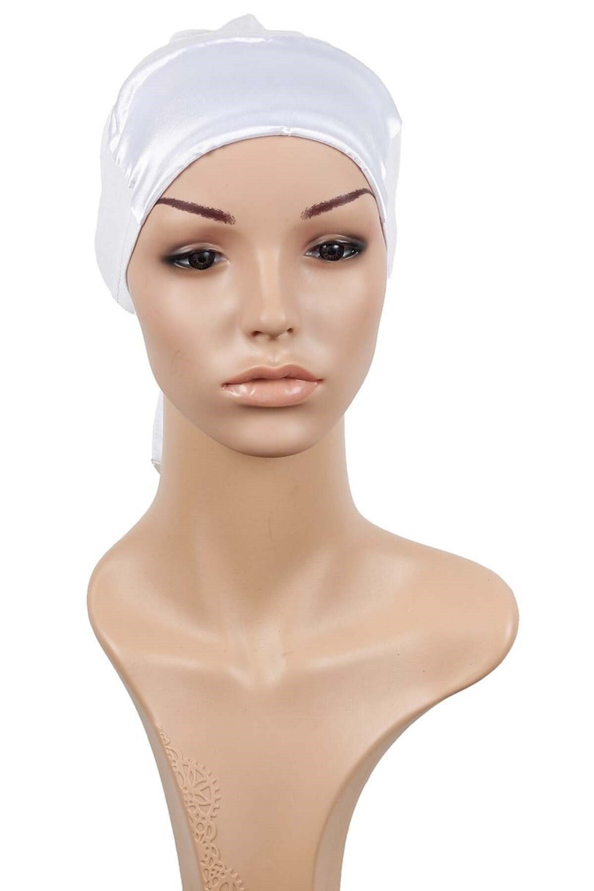 Likralı 3'Lü Saten Bone 2502-5 Beyaz