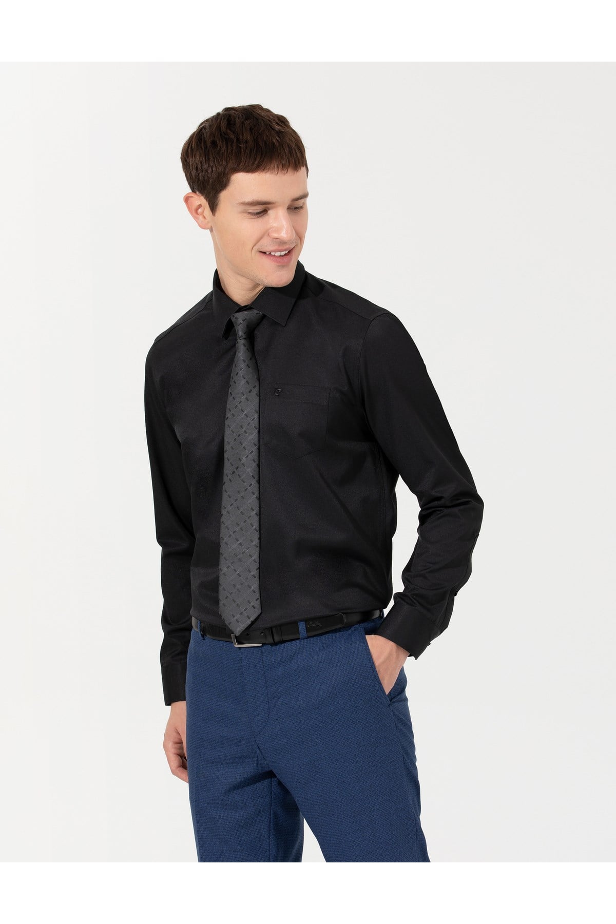 Siyah Regular Fit Uzun Kollu Basic Gömlek 1408877